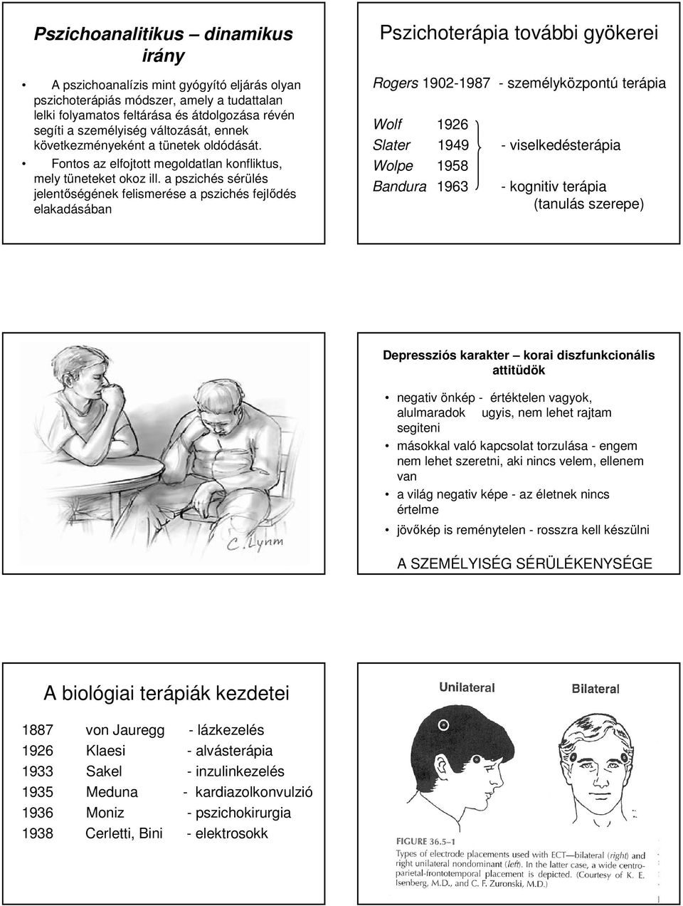 a pszichés sérülés jelentıségének felismerése a pszichés fejlıdés elakadásában Pszichoterápia további gyökerei Rogers 1902-1987 - személyközpontú terápia Wolf 1926 Slater 1949 - viselkedésterápia