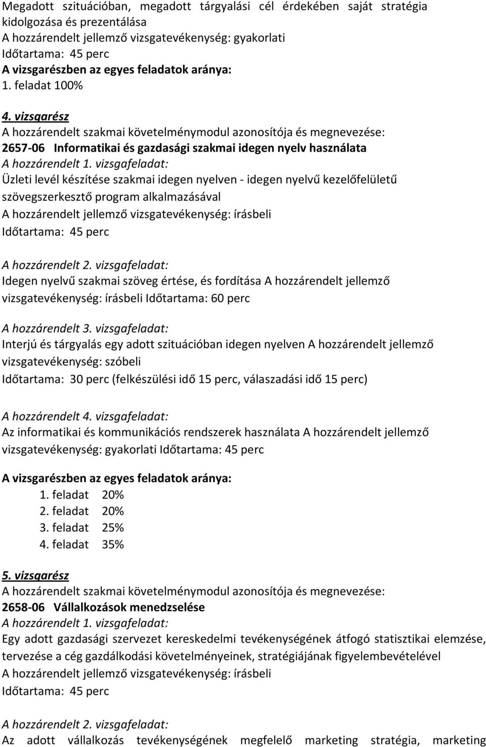 hozzárendelt jellemző vizsgatevékenység: írásbeli Időtartama: 45 perc A hozzárendelt 2.
