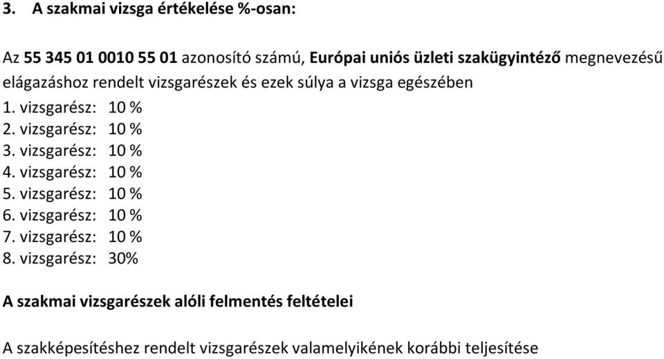 vizsgarész: 10 % 3. vizsgarész: 10 % 4. vizsgarész: 10 % 5. vizsgarész: 10 % 6. vizsgarész: 10 % 7. vizsgarész: 10 % 8.