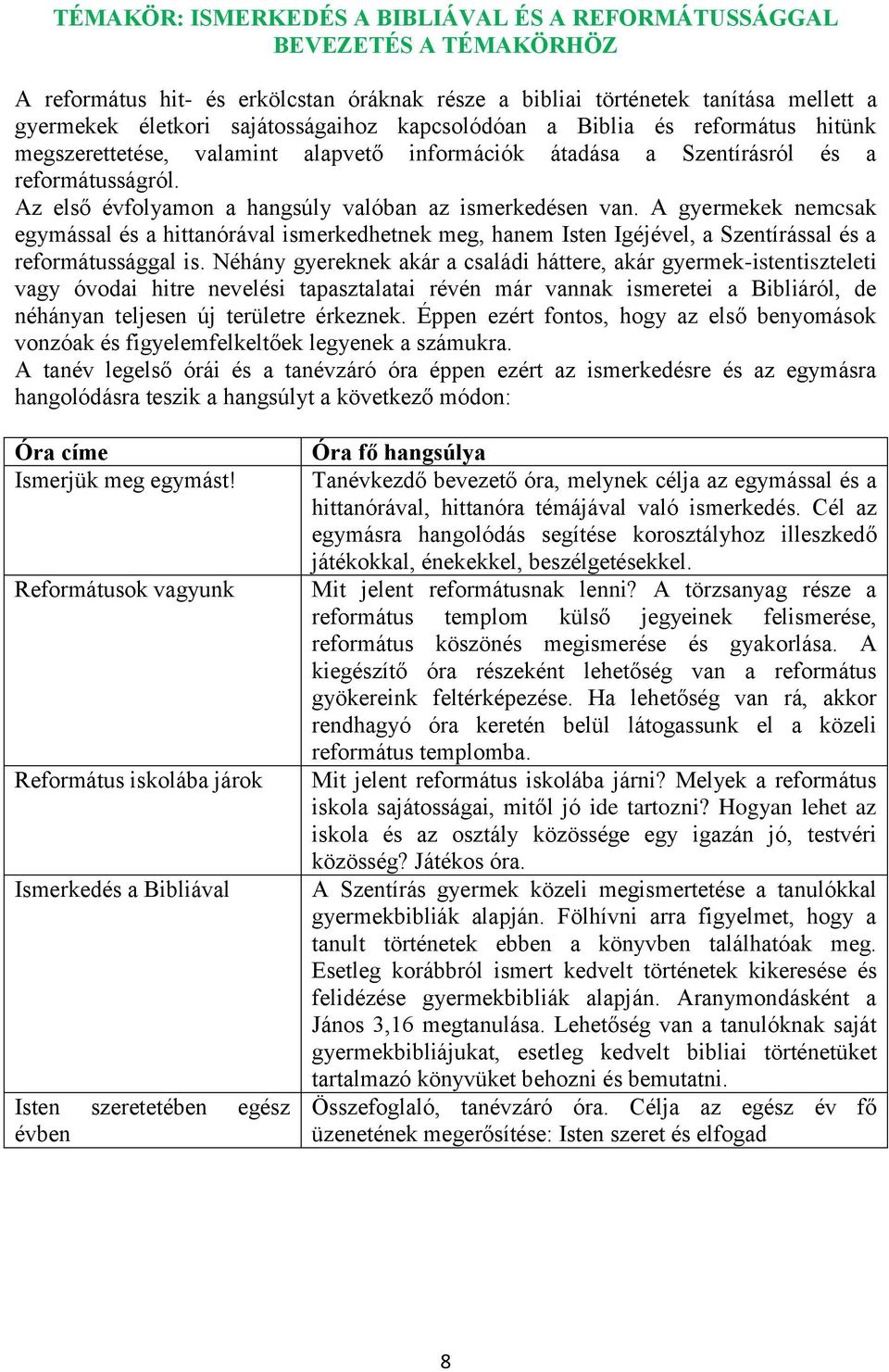 A gyermekek nemcsak egymással és a hittanórával ismerkedhetnek meg, hanem Isten Igéjével, a Szentírással és a reformátussággal is.