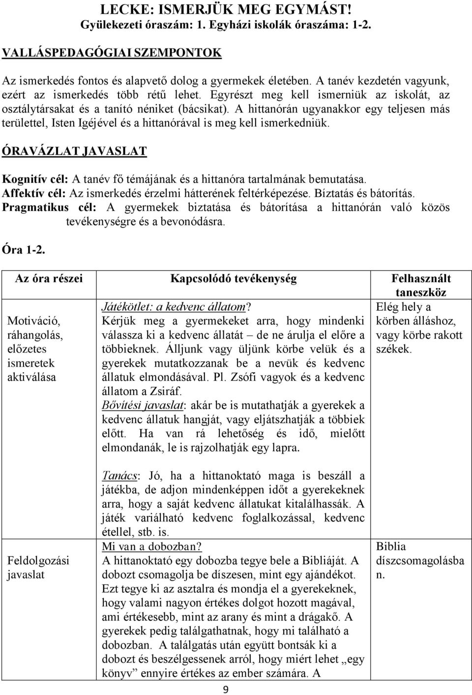 A hittanórán ugyanakkor egy teljesen más területtel, Isten Igéjével és a hittanórával is meg kell ismerkedniük.