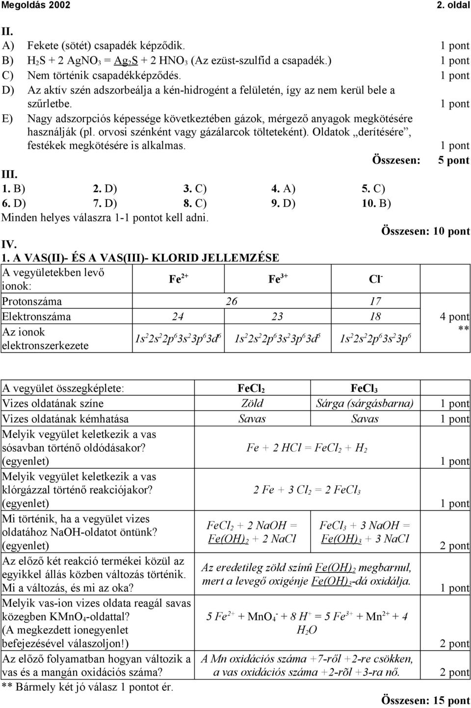 orvosi szénként vagy gázálarcok tölteteként). Oldatok derítésére, festékek megkötésére is alkalmas. 5 pont III. 1. B) 2. D) 3. C) 4. A) 5. C) 6. D) 7. D) 8. C) 9. D) 10.