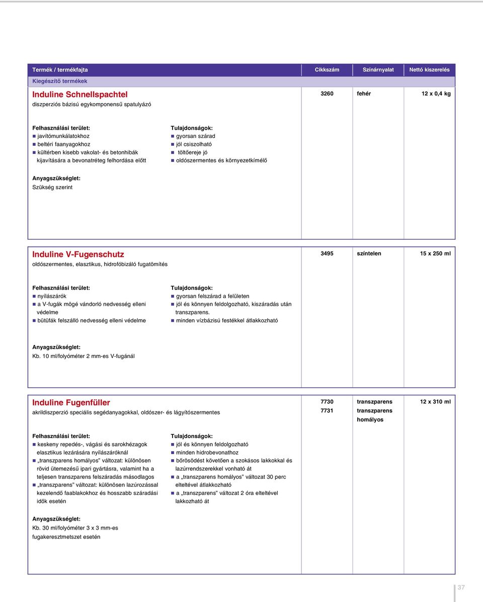 Induline V-Fugenschutz oldószermentes, elasztikus, hidrofóbizáló fugatömítés 3495 15 x 250 ml nyílászárók a V-fugák mögé vándorló nedvesség elleni védelme bütüfák felszálló nedvesség elleni védelme