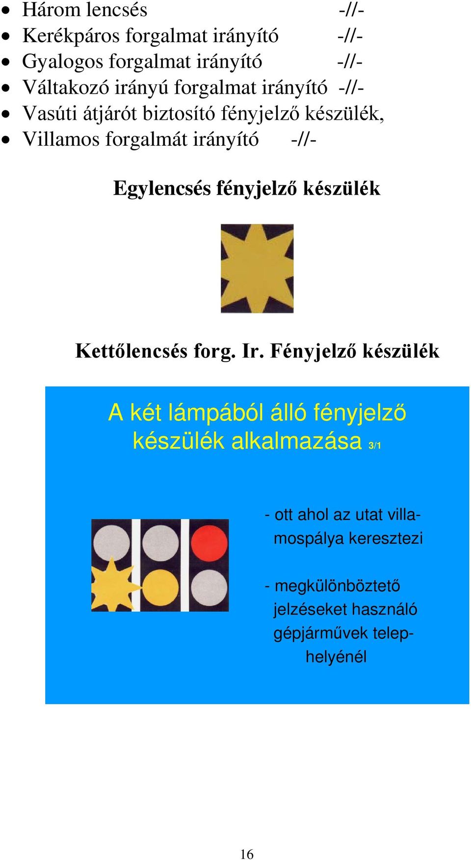 Egylencsés fényjelző készülék Kettőlencsés forg. Ir.