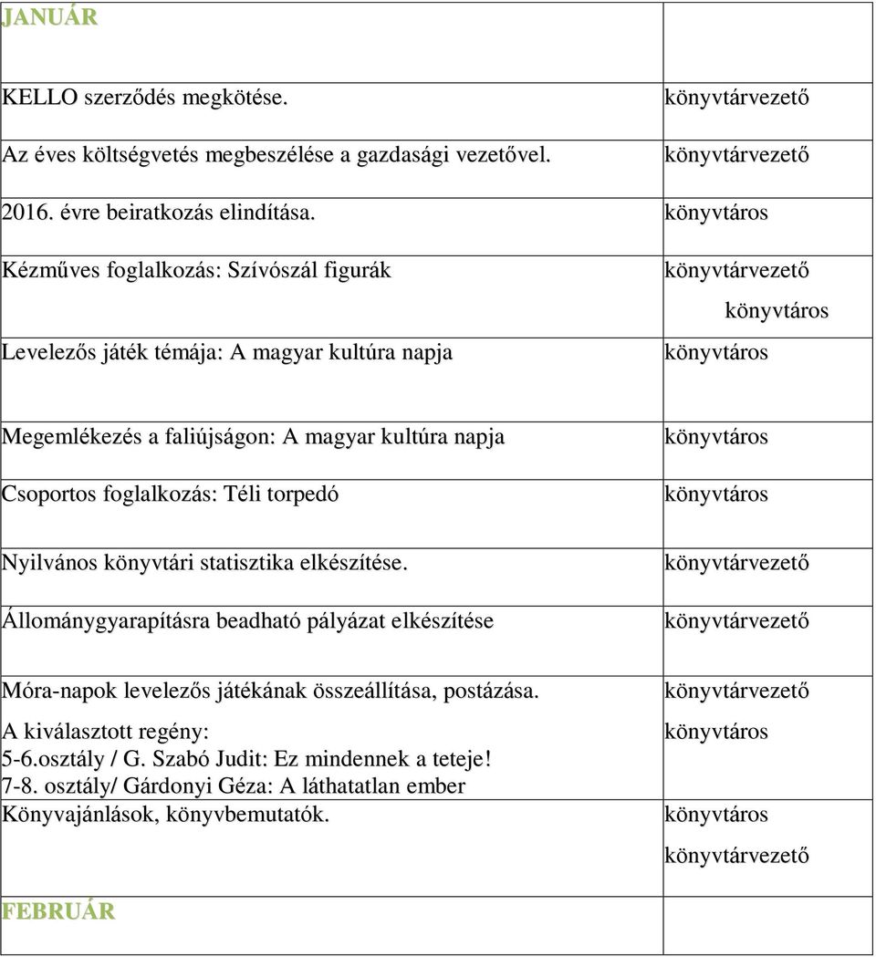 foglalkozás: Téli torpedó Nyilvános könyvtári statisztika elkészítése.