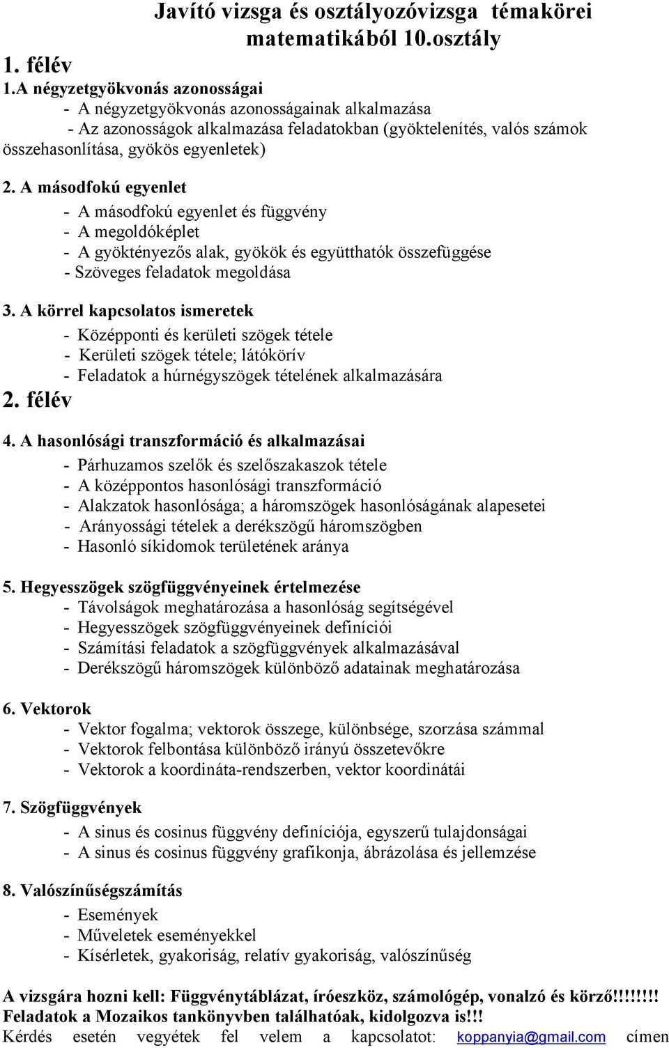 Osztályozóvizsga és javítóvizsga témakörei Matematika 9. évfolyam - PDF  Free Download