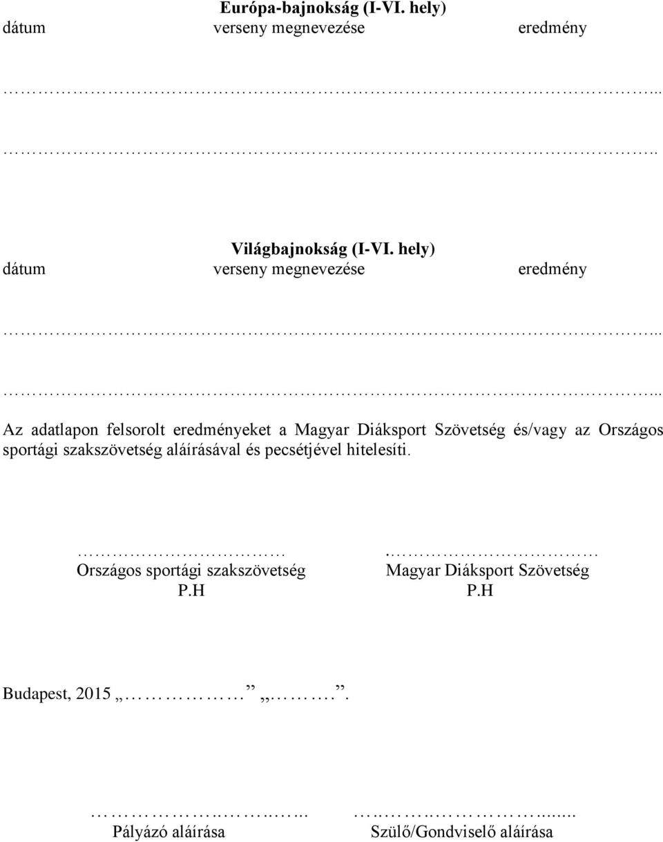 Országos sportági szakszövetség aláírásával és pecsétjével hitelesíti.