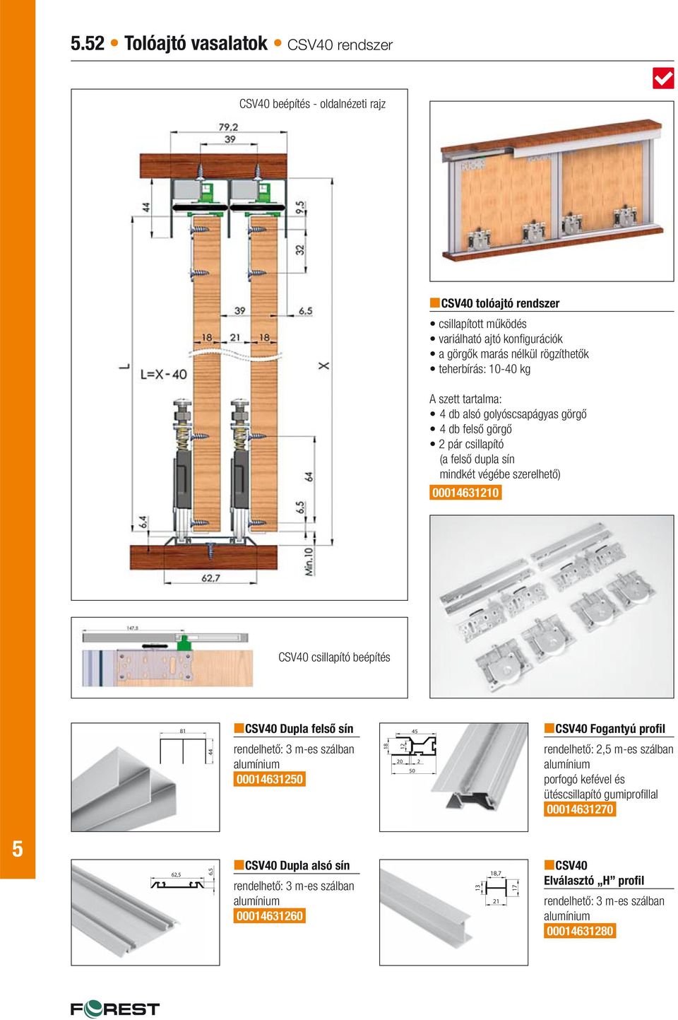 végébe szerelhető) 00014631210 CSV40 csillapító beépítés 81 CSV40 Dupla felső sín 4 CSV40 Fogantyú profil 44 0001463120 18 12 20 2 0 rendelhető: 2,