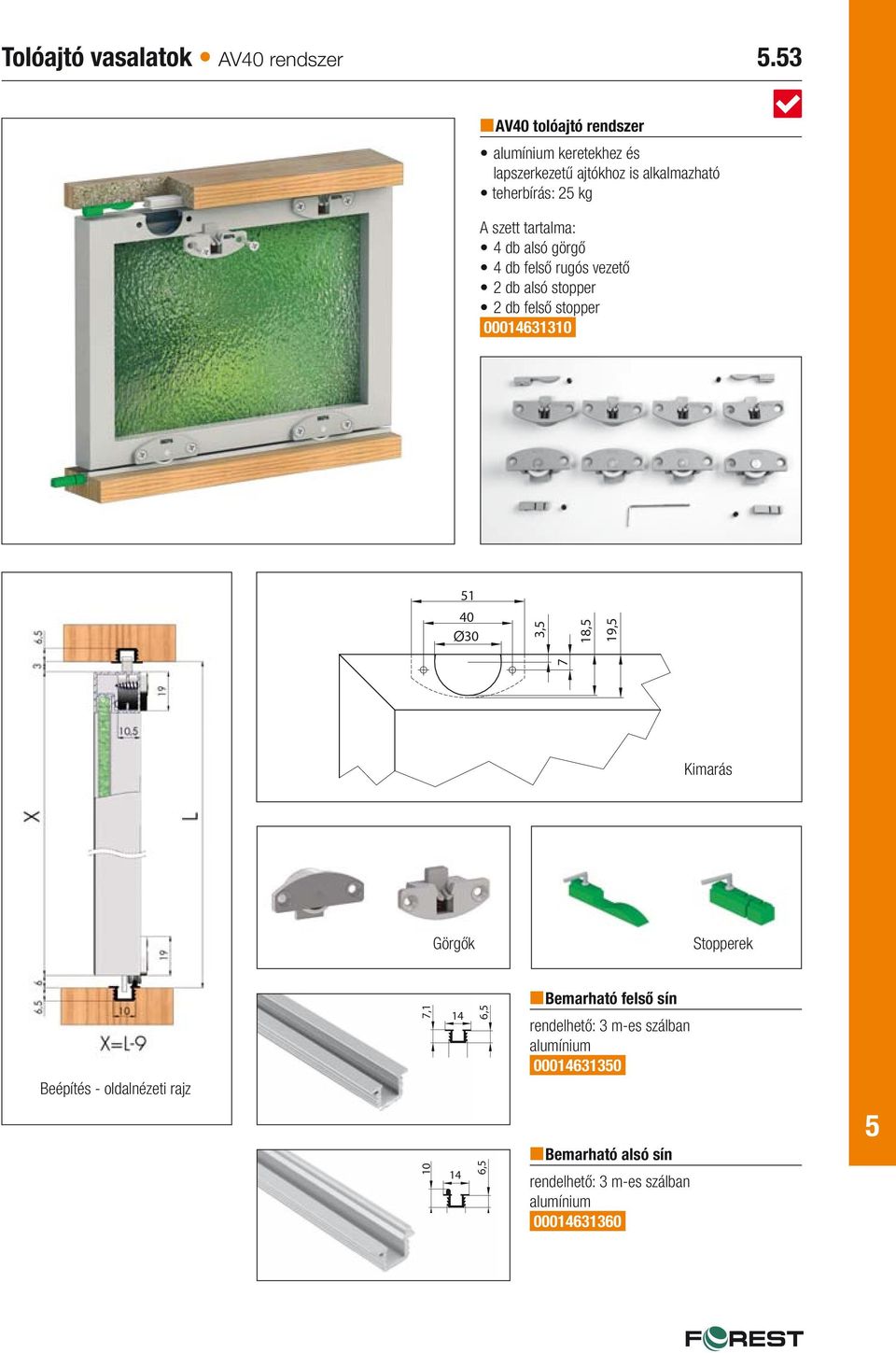 kg 4 db alsó görgő 4 db felső rugós vezető 2 db alsó stopper 2 db felső stopper 00014631310