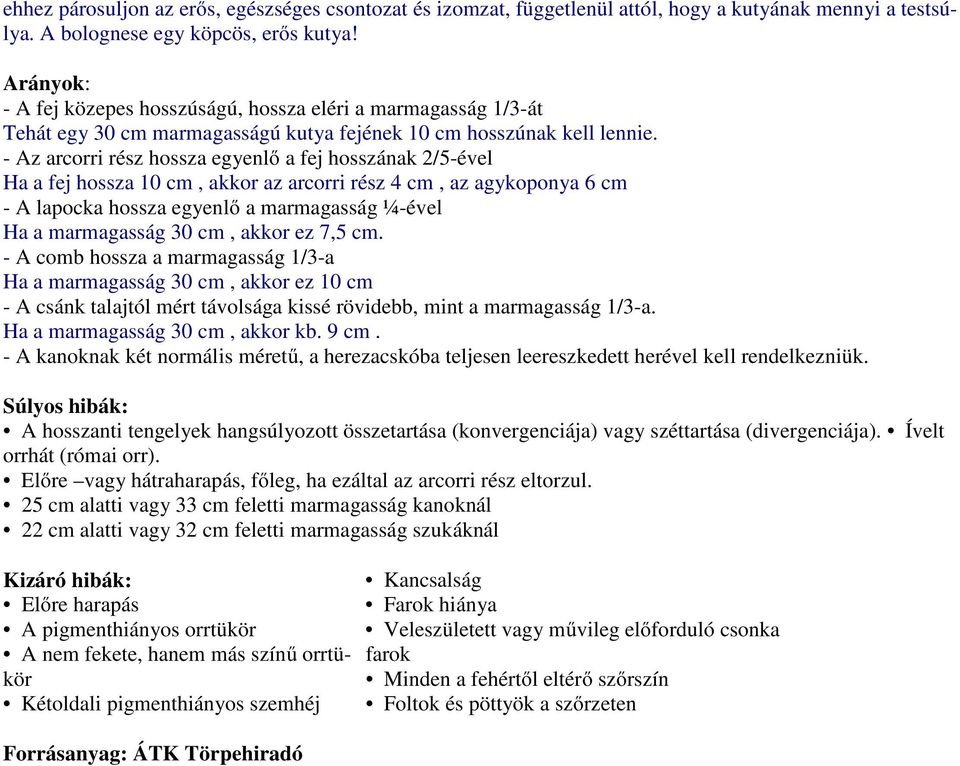 - Az arcorri rész hossza egyenlő a fej hosszának 2/5-ével Ha a fej hossza 10 cm, akkor az arcorri rész 4 cm, az agykoponya 6 cm - A lapocka hossza egyenlő a marmagasság ¼-ével Ha a marmagasság 30 cm,