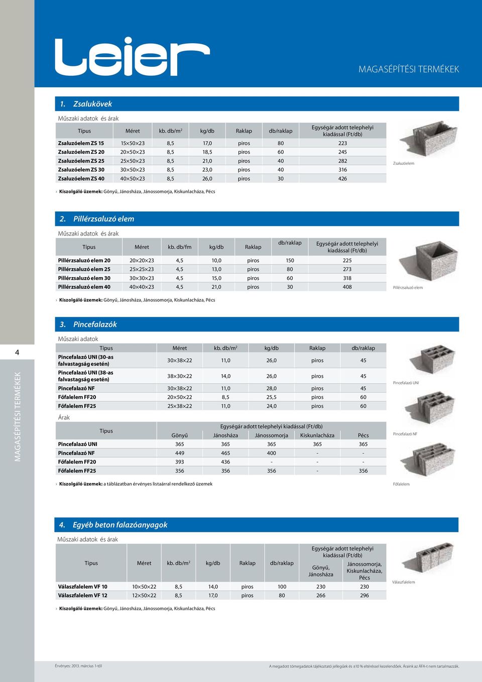 Magasépítési (tégla, beton, Durisol) termékek árlista Érvényes: március  1-től - PDF Free Download
