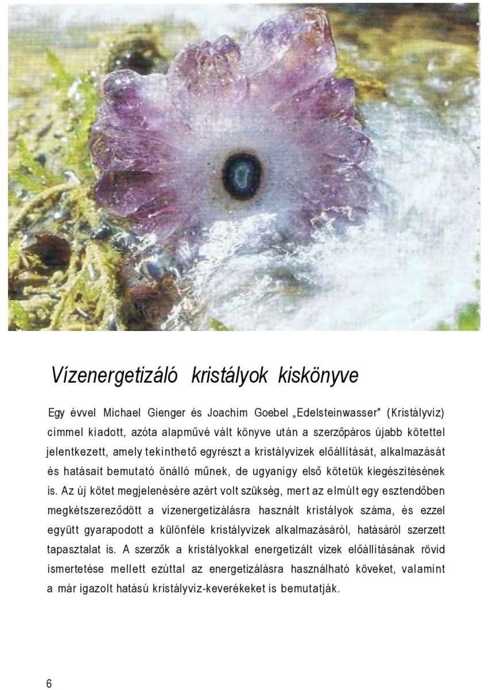 Az új kötet megjelenésére azért volt szükség, mert az elmúlt egy esztendőben megkétszereződött a vízenergetizálásra használt kristályok száma, és ezzel együtt gyarapodott a különféle kristályvizek