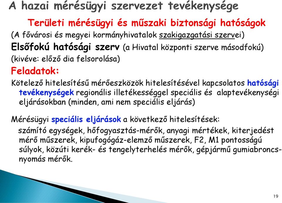 speciális és alaptevékenységi eljárásokban (minden, ami nem speciális eljárás) Mérésügyi speciális eljárások a következő hitelesítések: számító egységek,