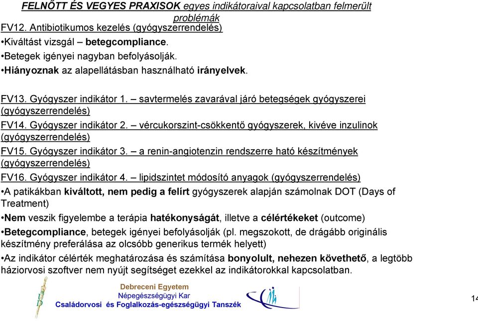 Gyógyszer indikátor 2. vércukorszint-csökkentő gyógyszerek, kivéve inzulinok (gyógyszerrendelés) FV15. Gyógyszer indikátor 3. a renin-angiotenzin rendszerre ható készítmények (gyógyszerrendelés) FV16.