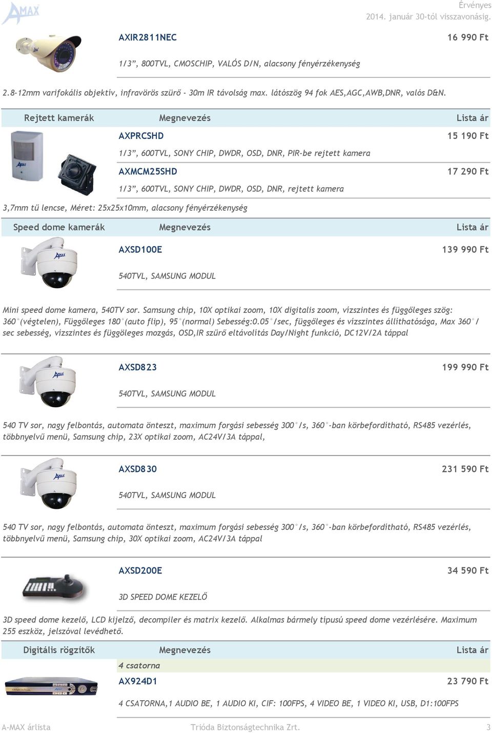 25x25x10mm, alacsony fényérzékenység Speed dome kamerák AXSD100E 139 990 540TVL, SAMSUNG MODUL Mini speed dome kamera, 540TV sor.