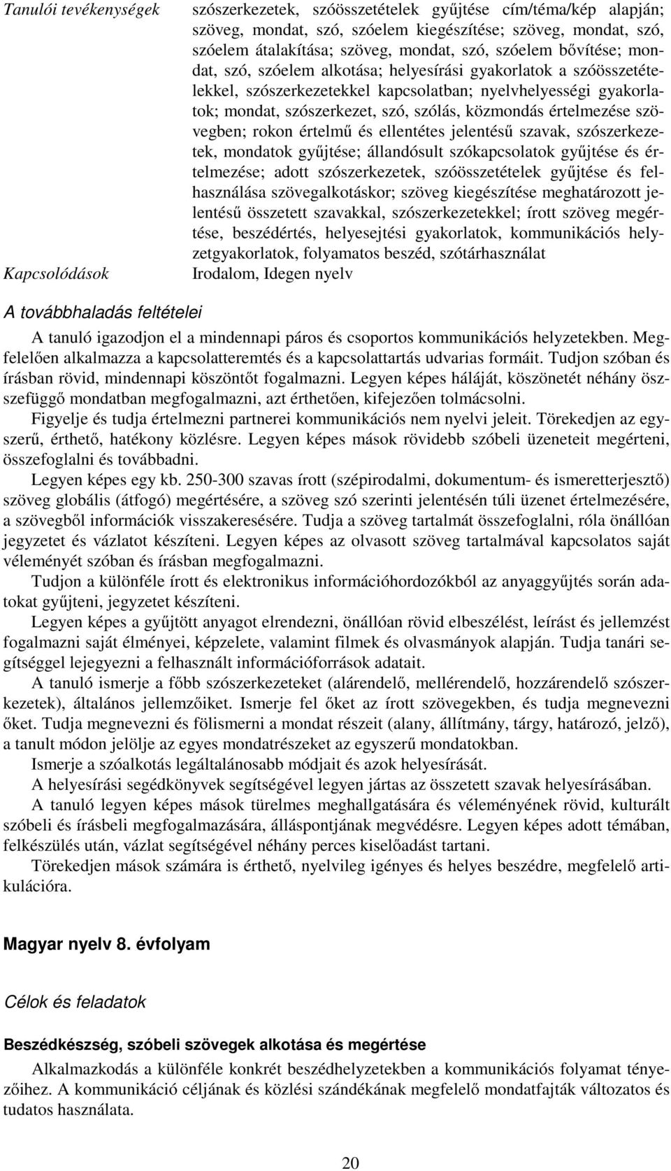 értelmezése szövegben; rokon értelmű és ellentétes jelentésű szavak, szószerkezetek, mondatok gyűjtése; állandósult szókapcsolatok gyűjtése és értelmezése; adott szószerkezetek, szóösszetételek