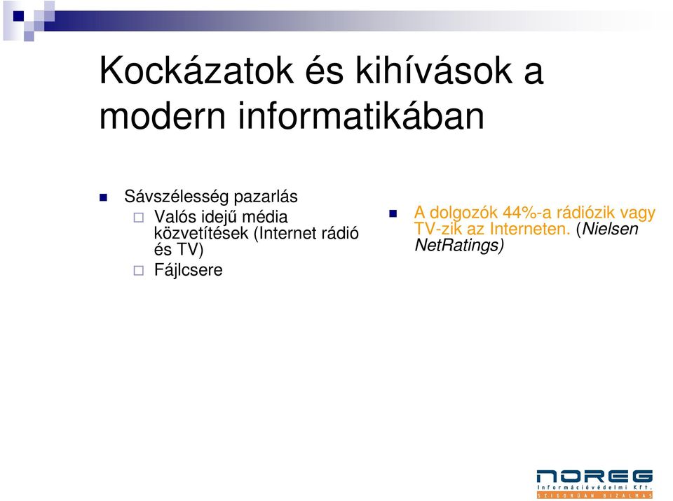 közvetítések (Internet rádió és TV) Fájlcsere A