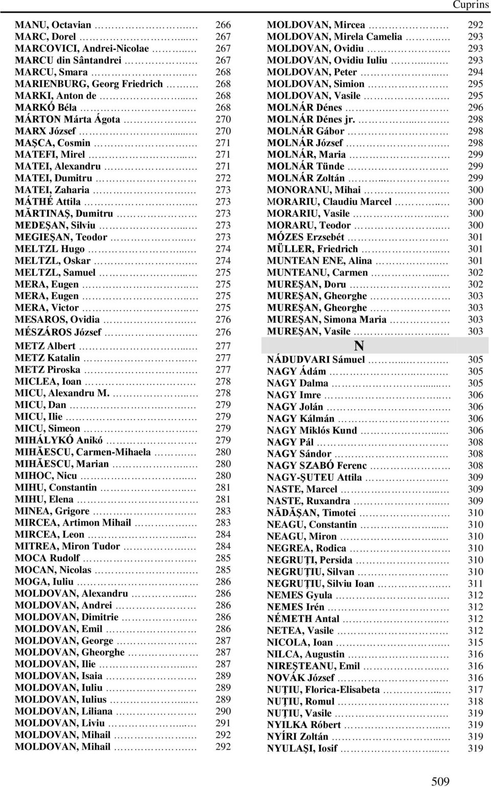 273 MĂRTINAŞ, Dumitru 273 MEDEŞAN, Silviu... 273 MEGIEŞAN, Teodor.. 273 MELTZL Hugo... 274 MELTZL, Oskar. 274 MELTZL, Samuel... 275 MERA, Eugen.. 275 MERA, Eugen.. 275 MERA, Victor.