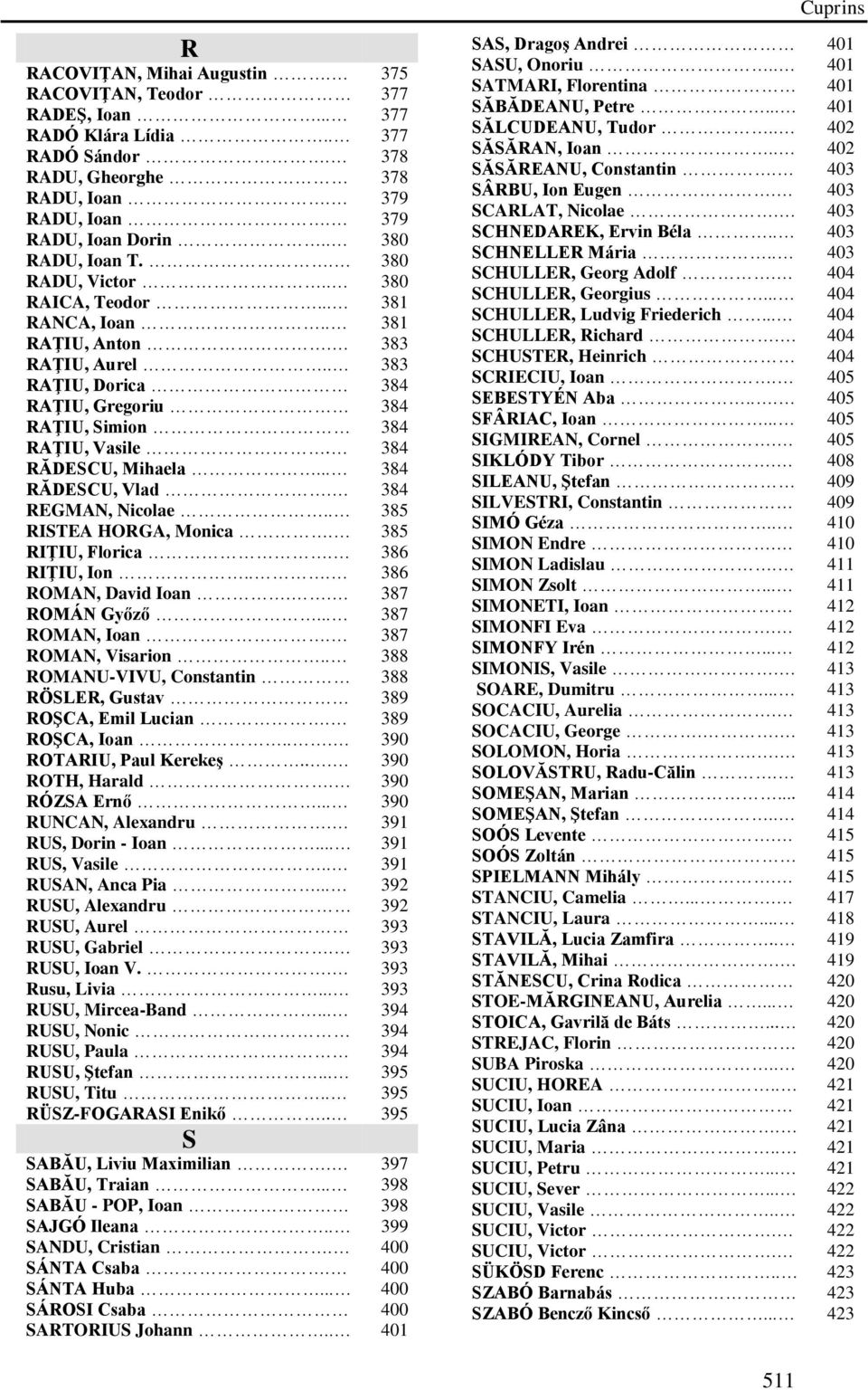 .. 384 RĂDESCU, Vlad. 384 REGMAN, Nicolae.. 385 RISTEA HORGA, Monica. 385 RIŢIU, Florica. 386 RIŢIU, Ion... 386 ROMAN, David Ioan.. 387 ROMÁN Győző... 387 ROMAN, Ioan. 387 ROMAN, Visarion.