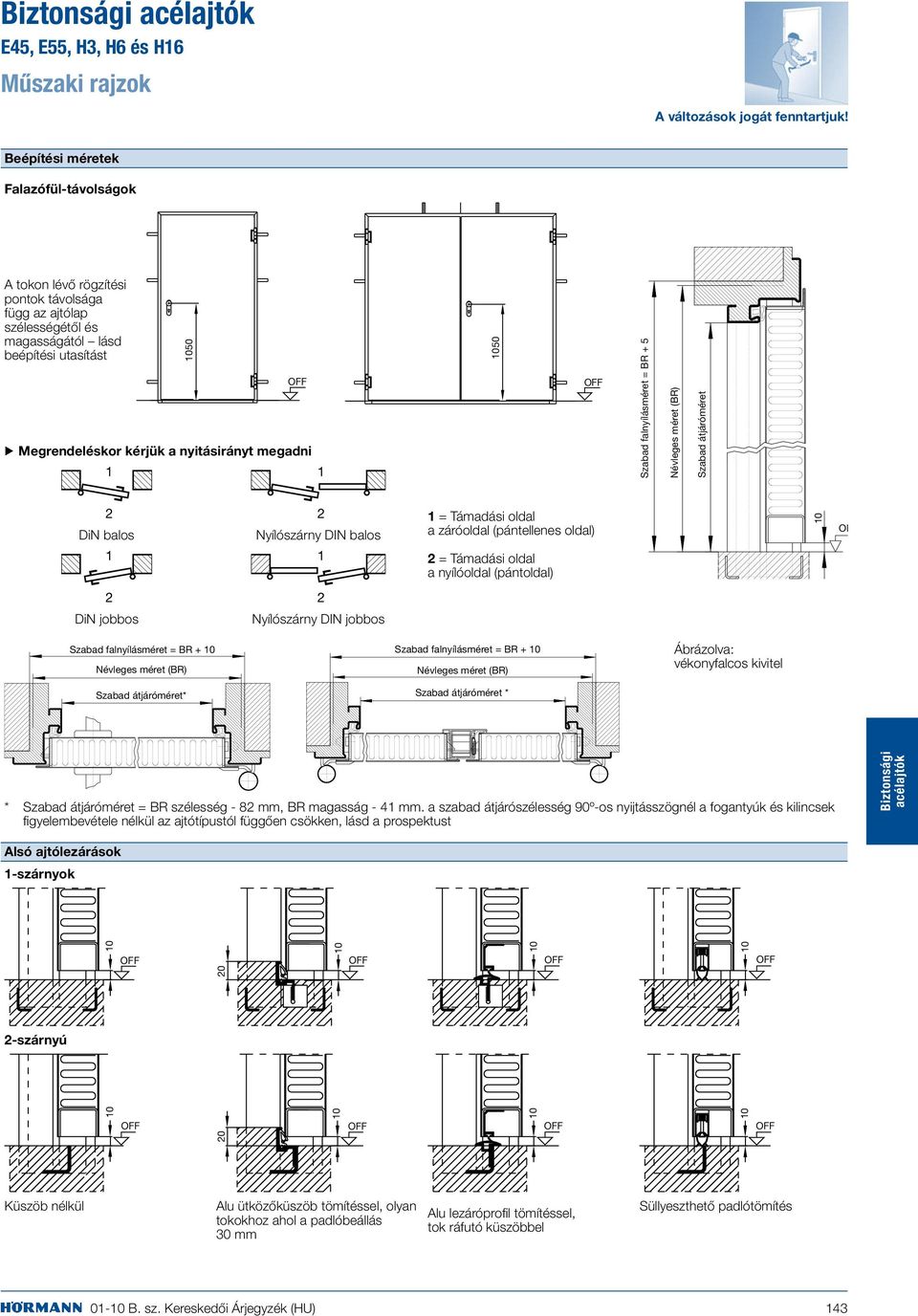 OFF Szabad falnyílásméret = BR + 5 Névleges méret Szabad átjáróméret 2 DiN balos 1 2 1 = Támadási oldal Nyílószárny DIN balos a záróoldal (pántellenes oldal) 1 2 = Támadási oldal a nyílóoldal