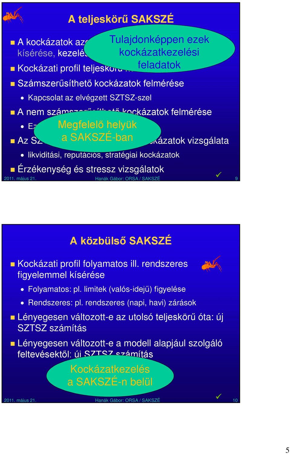 SAKSZÉ-ban le nem fedett kockázatok vizsgálata likviditási, reputációs, stratégiai kockázatok Érzékenység és stressz vizsgálatok 2011. május 21.