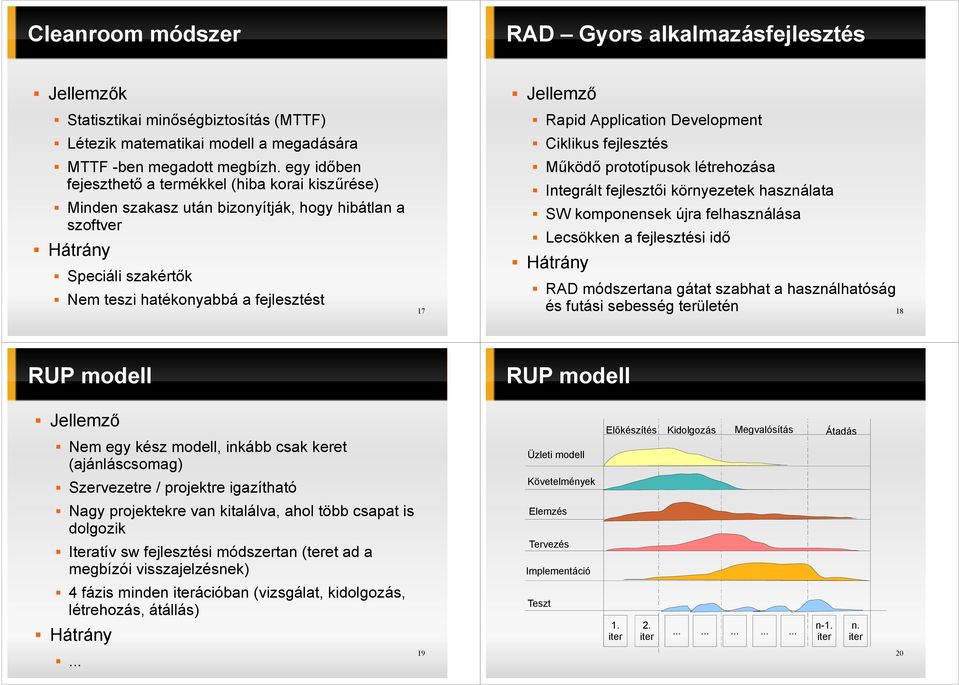 Application Development Ciklikus fejlesztés Mőködı prototípusok létrehozása Integrált fejlesztıi környezetek használata SW komponensek újra felhasználása Lecsökken a fejlesztési idı Hátrány RAD