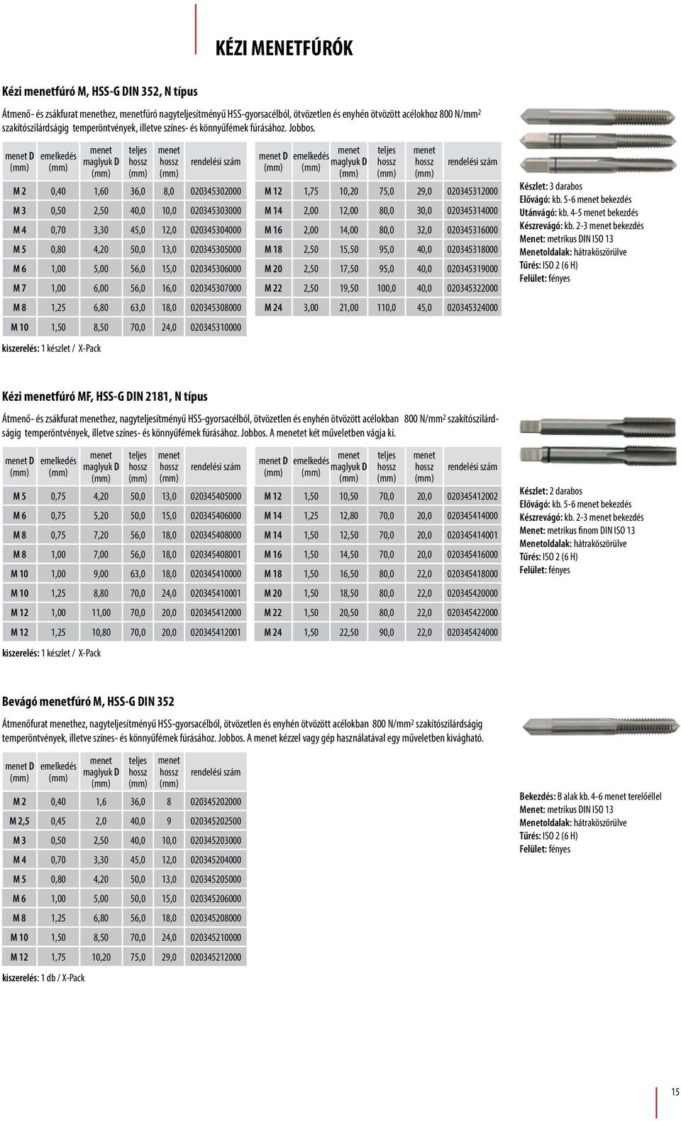 menet D emelkedés menet maglyuk D teljes hossz menet hossz menet D emelkedés menet maglyuk D teljes hossz menet hossz M 2 0,40 1,60 36,0 8,0 020345302000 M 12 1,75 10,20 75,0 29,0 020345312000 M 3