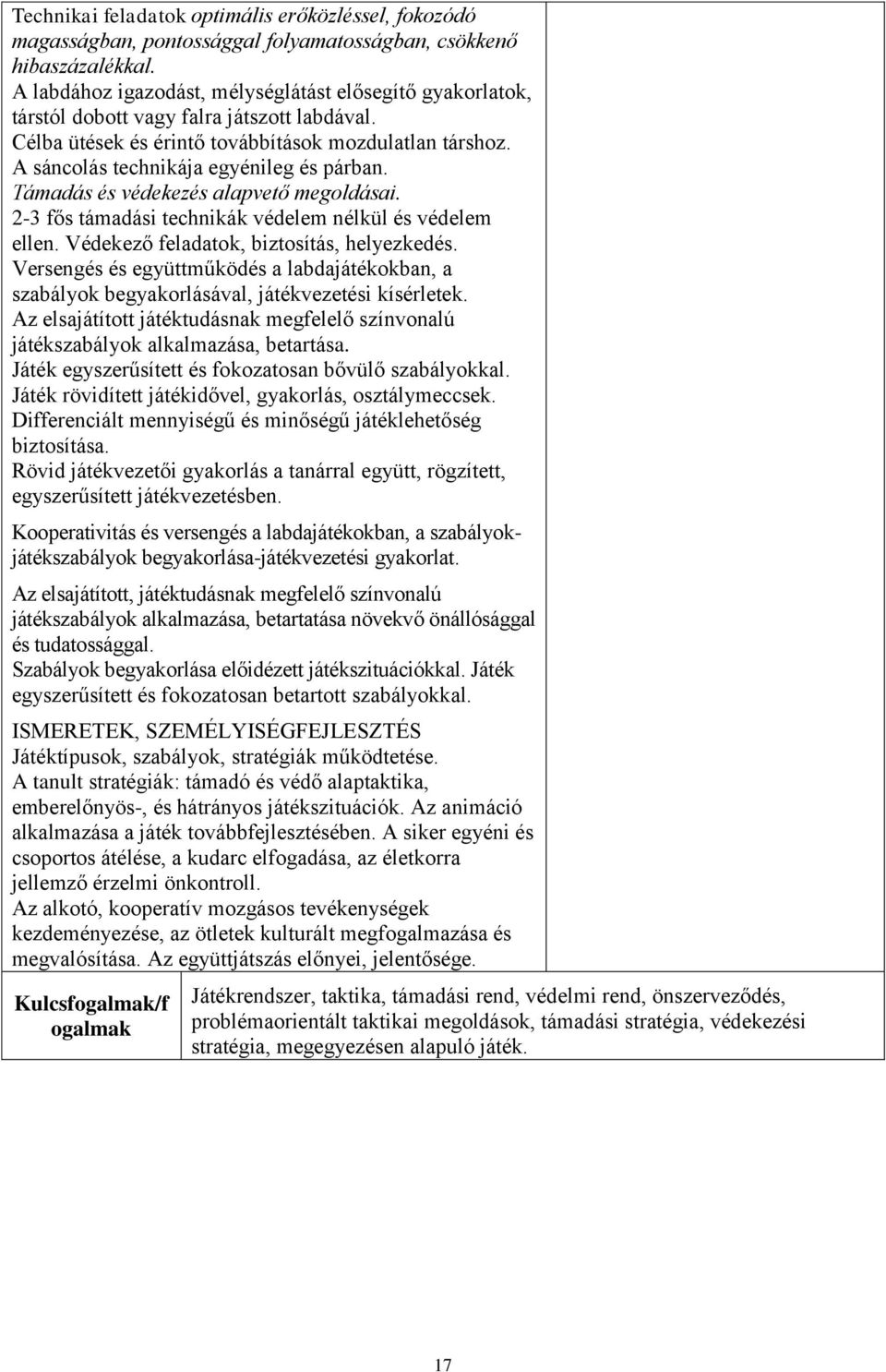 A sáncolás technikája egyénileg és párban. Támadás és védekezés alapvető megoldásai. 2-3 fős támadási technikák védelem nélkül és védelem ellen. Védekező feladatok, biztosítás, helyezkedés.