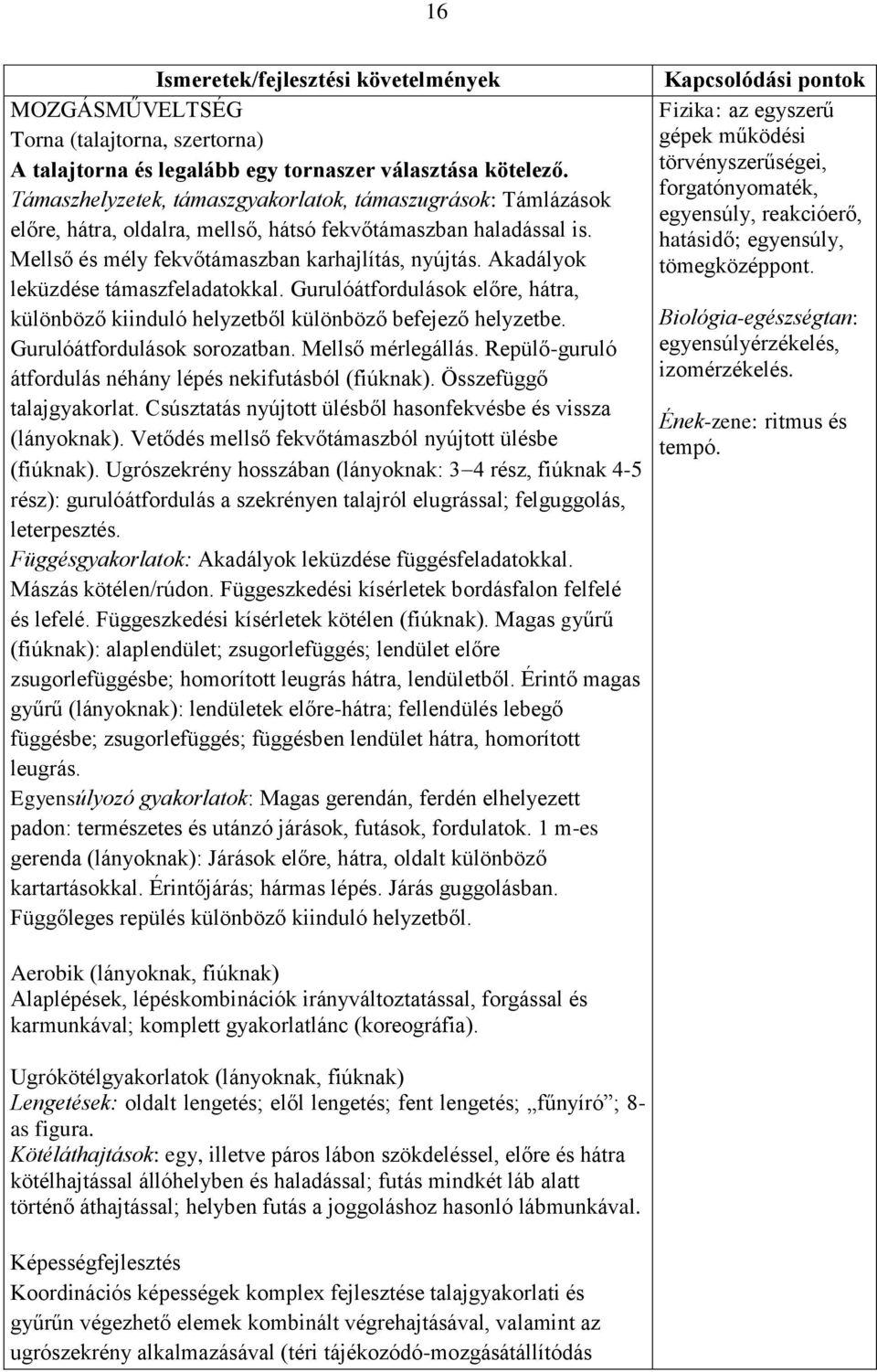 Akadályok leküzdése támaszfeladatokkal. Gurulóátfordulások előre, hátra, különböző kiinduló helyzetből különböző befejező helyzetbe. Gurulóátfordulások sorozatban. Mellső mérlegállás.