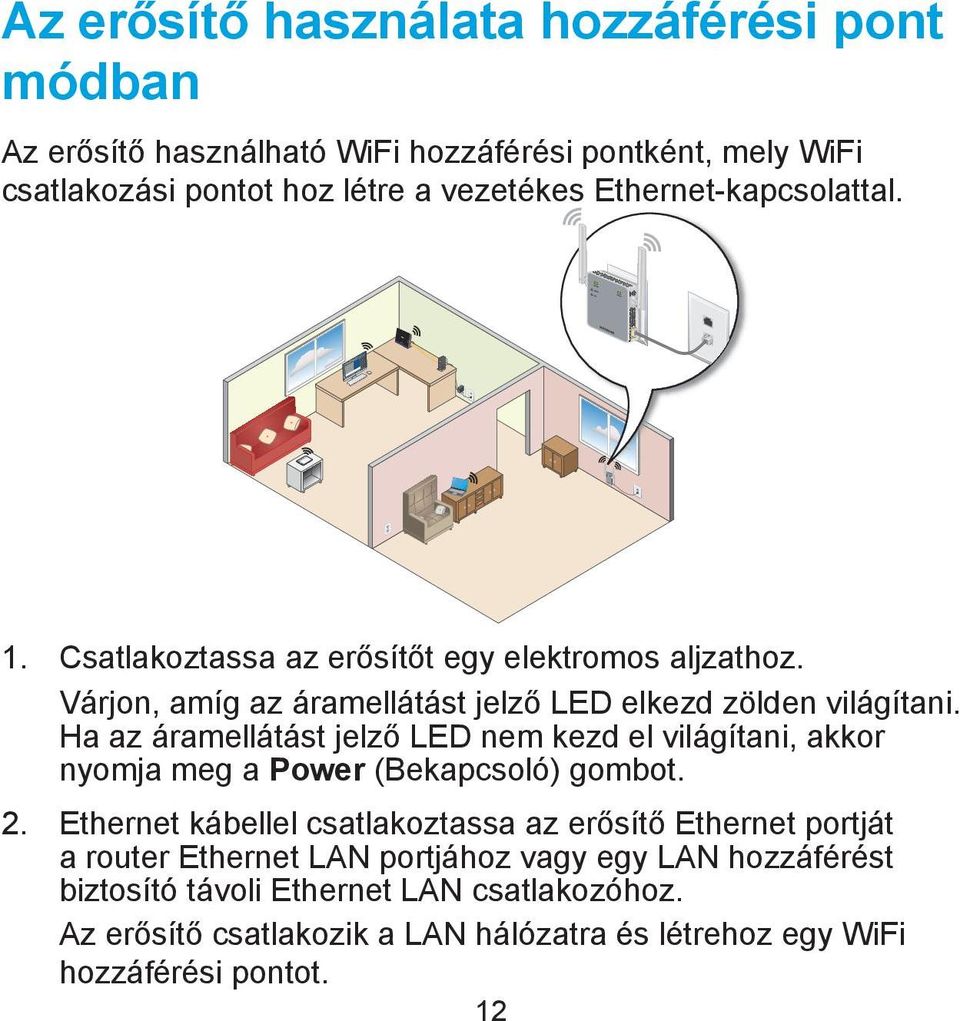 Ha az áramellátást jelző LED nem kezd el világítani, akkor nyomja meg a Power (Bekapcsoló) gombot. 2.