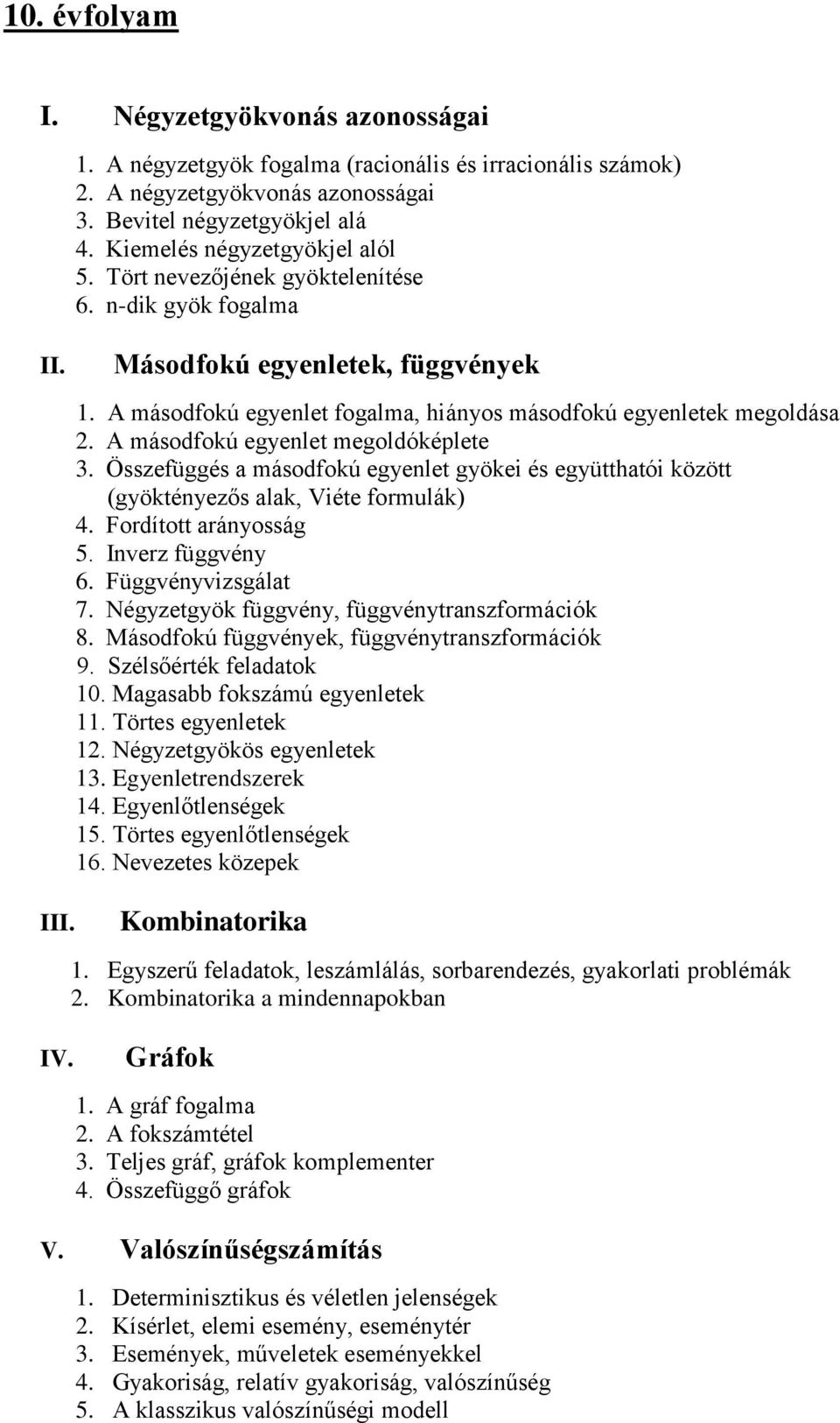 A másodfokú egyenlet megoldóképlete 3. Összefüggés a másodfokú egyenlet gyökei és együtthatói között (gyöktényezős alak, Viéte formulák) 4. Fordított arányosság 5. Inverz függvény 6.