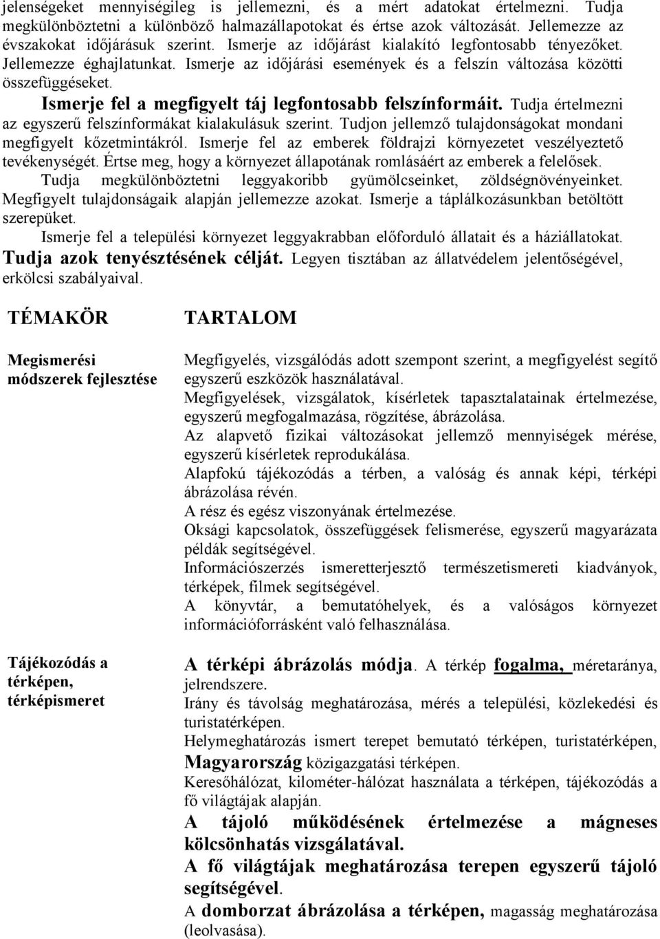 Ismerje fel a megfigyelt táj legfontosabb felszínformáit. Tudja értelmezni az egyszerű felszínformákat kialakulásuk szerint. Tudjon jellemző tulajdonságokat mondani megfigyelt kőzetmintákról.