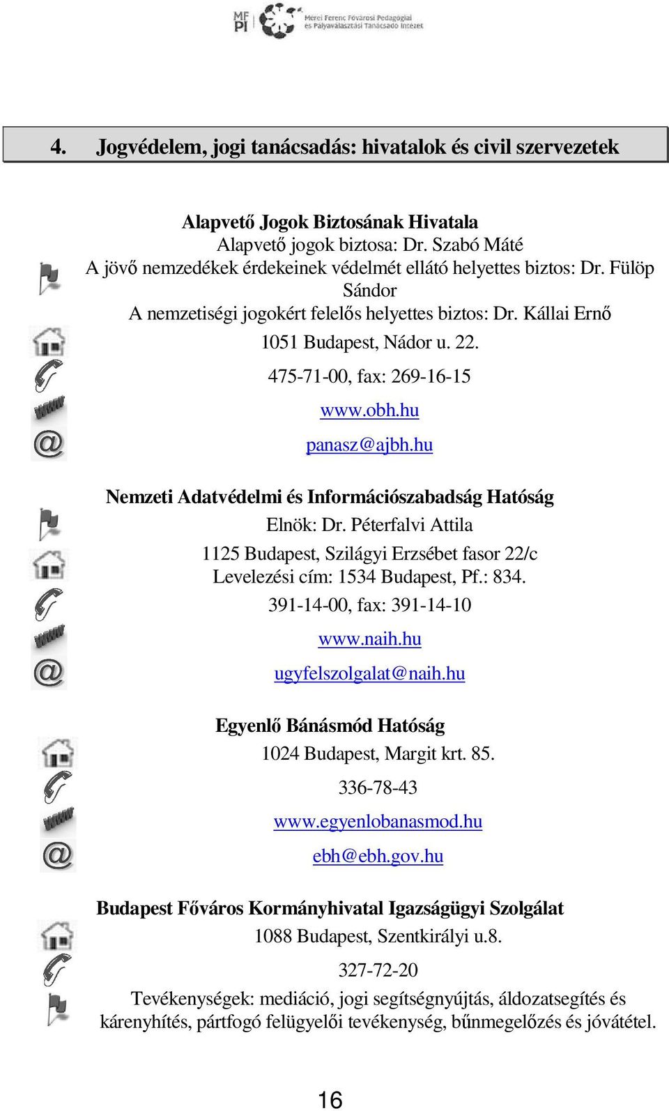 475-71-00, fax: 269-16-15 www.obh.hu panasz@ajbh.hu Nemzeti Adatvédelmi és Információszabadság Hatóság Elnök: Dr.