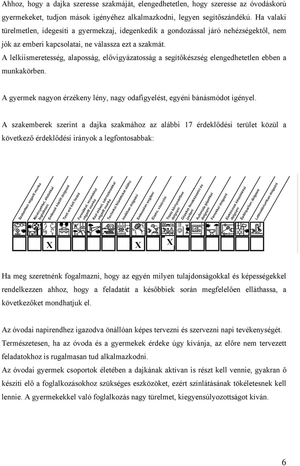 A lelkiismeretesség, alaposság, elővigyázatosság a segítőkészség elengedhetetlen ebben a munkakörben. A gyermek nagyon érzékeny lény, nagy odafigyelést, egyéni bánásmódot igényel.