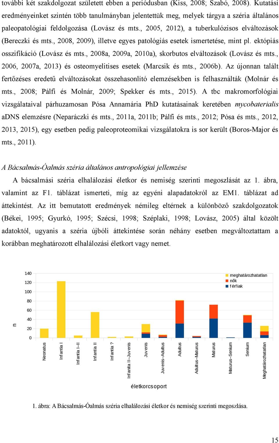 , 2005, 2012), a tuberkulózisos elváltozások (Bereczki és mts., 2008, 2009), illetve egyes patológiás esetek ismertetése, mint pl. ektópiás osszifikáció (Lovász és mts.