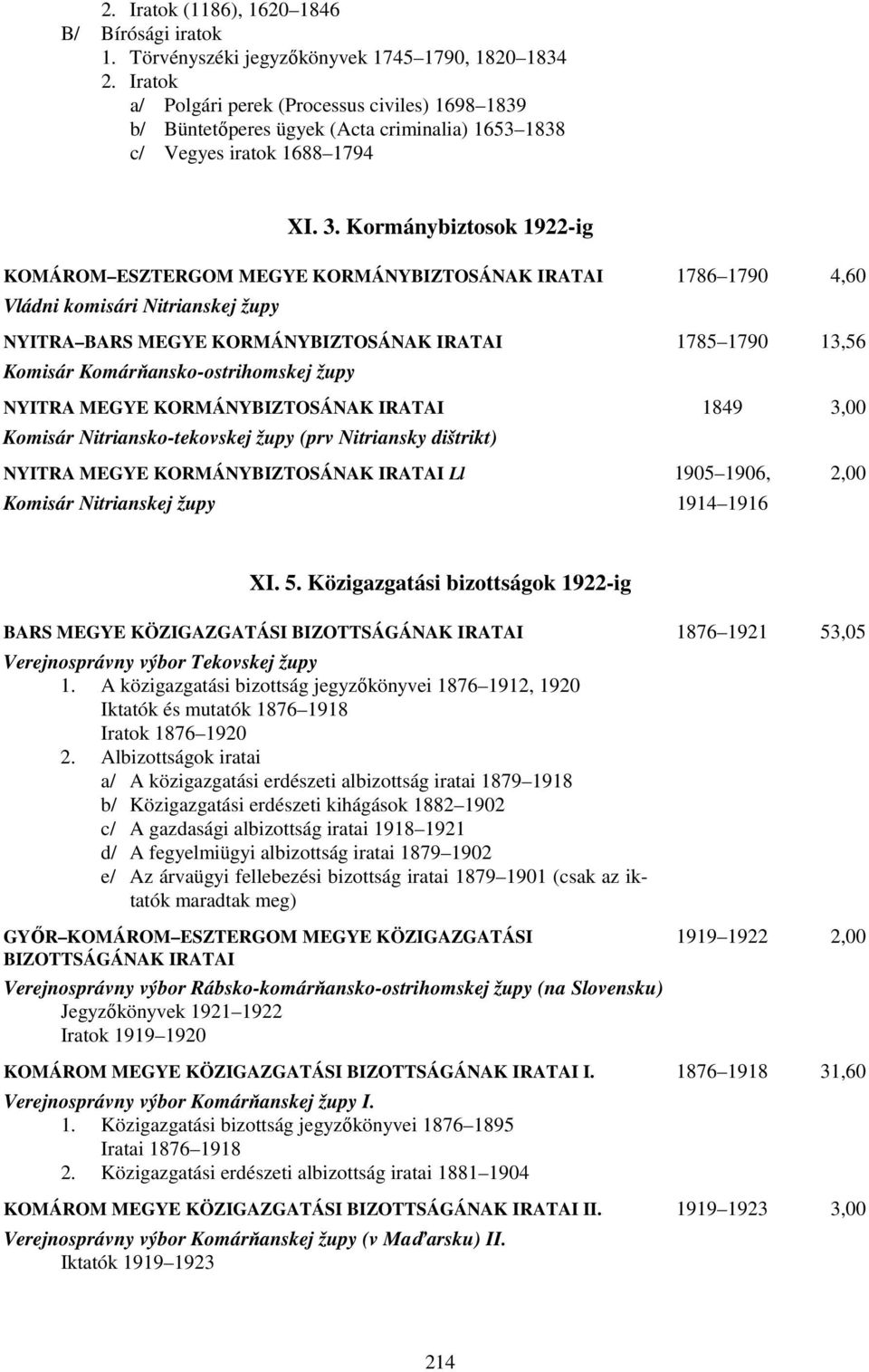 Kormánybiztosok 1922-ig KOMÁROM ESZTERGOM MEGYE KORMÁNYBIZTOSÁNAK IRATAI 1786 1790 4,60 Vládni komisári Nitrianskej župy NYITRA BARS MEGYE KORMÁNYBIZTOSÁNAK IRATAI 1785 1790 13,56 Komisár
