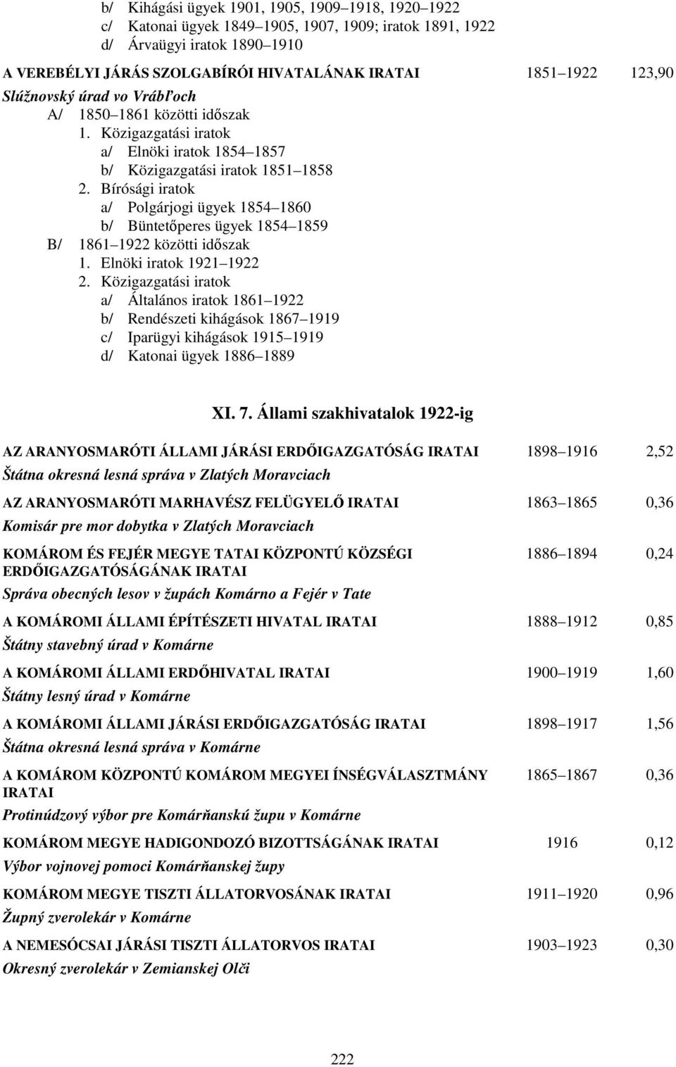 Bírósági iratok a/ Polgárjogi ügyek 1854 1860 b/ Büntetőperes ügyek 1854 1859 B/ 1861 1922 közötti időszak 1. Elnöki iratok 1921 1922 2.