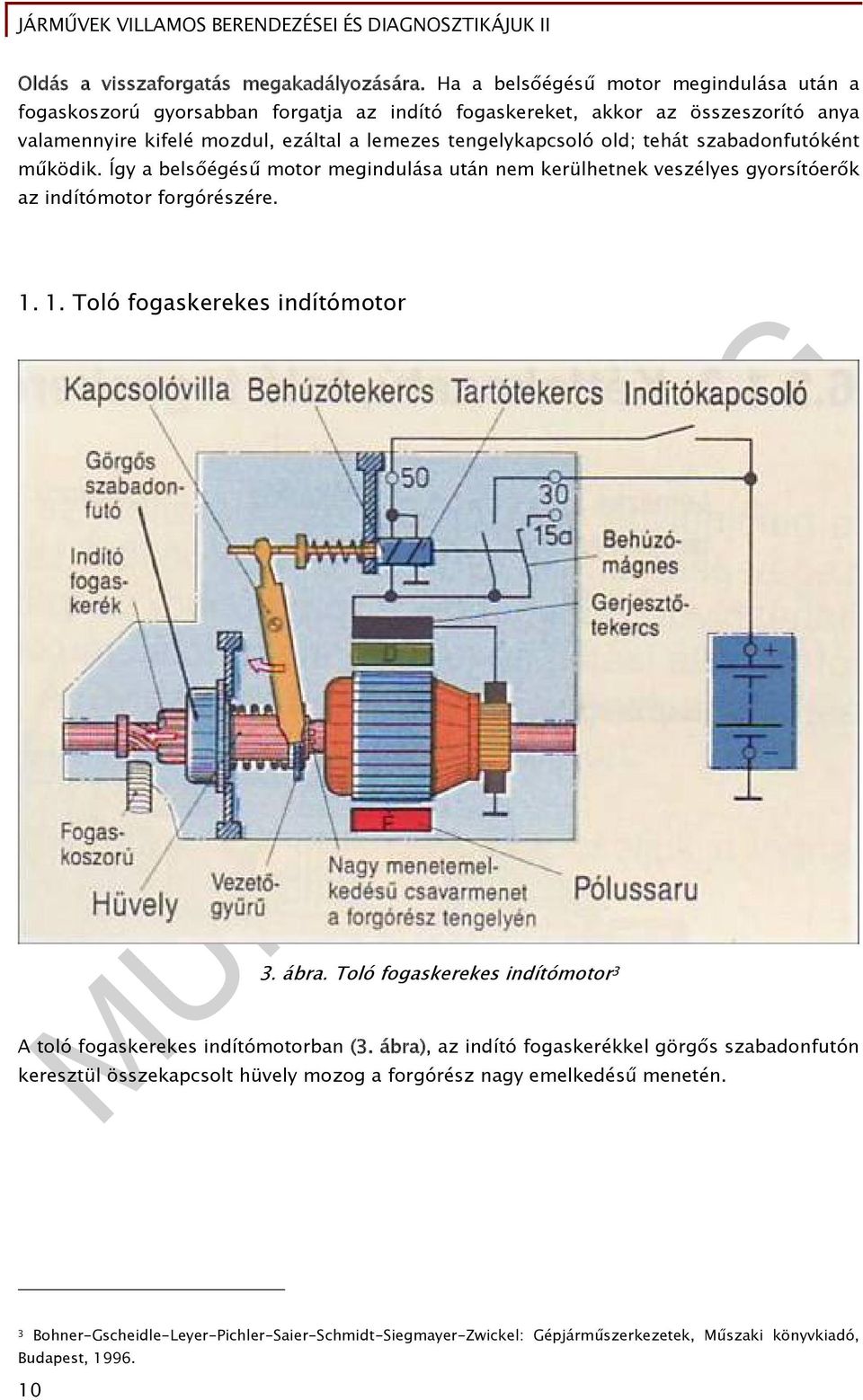 tengelykapcsoló old; tehát szabadonfutóként működik. Így a belsőégésű motor megindulása után nem kerülhetnek veszélyes gyorsítóerők az indítómotor forgórészére. 1.