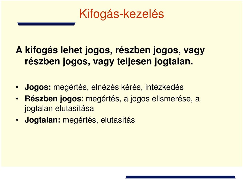 Jogos: megértés, elnézés kérés, intézkedés Részben jogos: