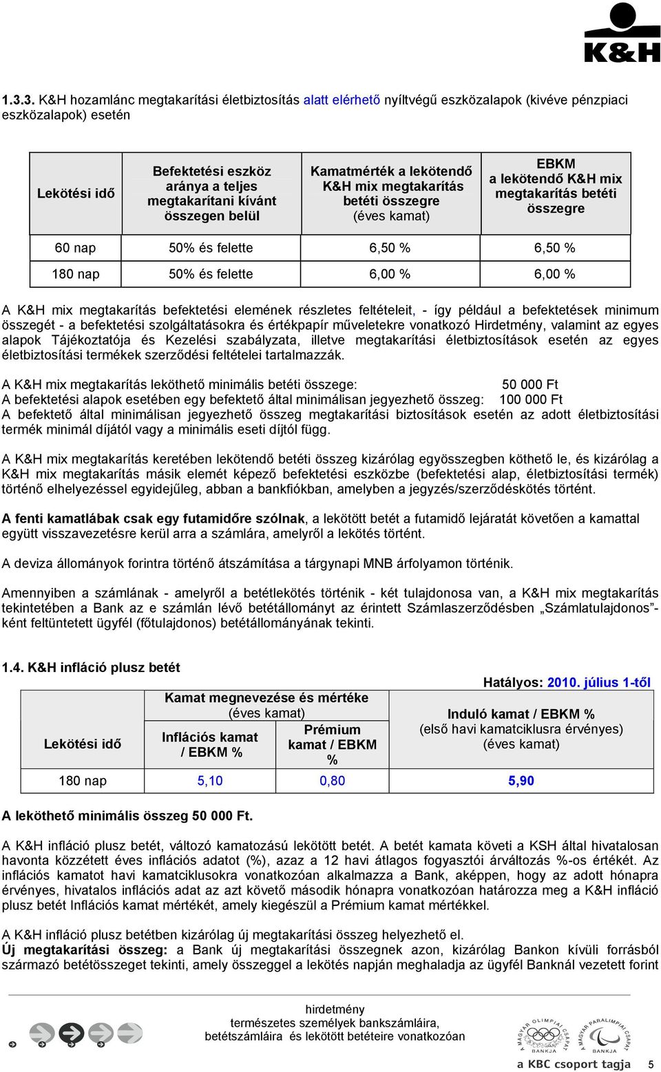 felette 6,00 % 6,00 % A K&H mix megtakarítás befektetési elemének részletes feltételeit, - így például a befektetések minimum összegét - a befektetési szolgáltatásokra és értékpapír műveletekre