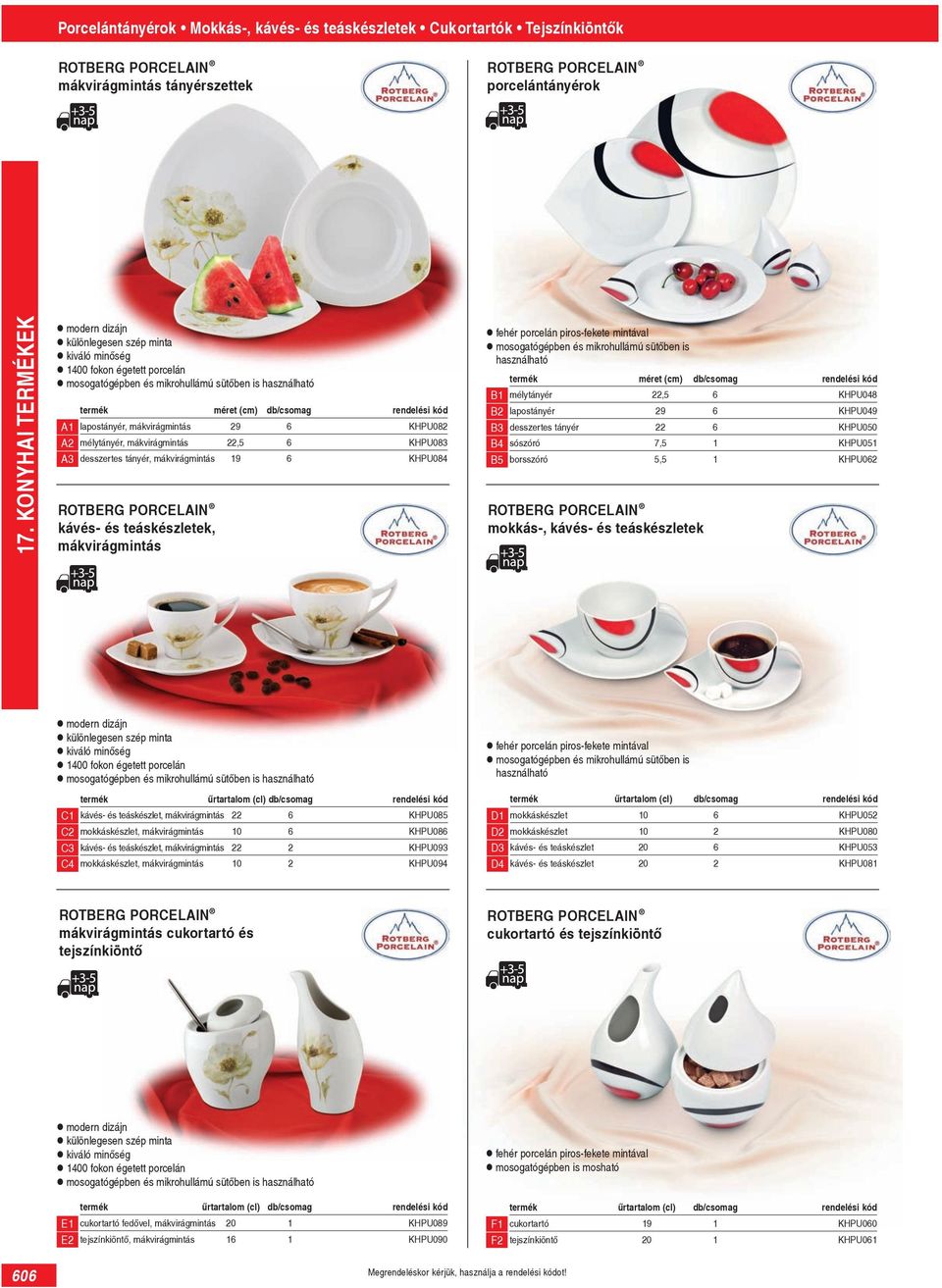 desszertes tányér, mákvirágmintás 19 KHPU084 ROTBERG PORCELAIN kávés- és teáskészletek, mákvirágmintás fehér porcelán piros-fekete mintával mosogatógépben és mikrohullámú sütőben is használható méret
