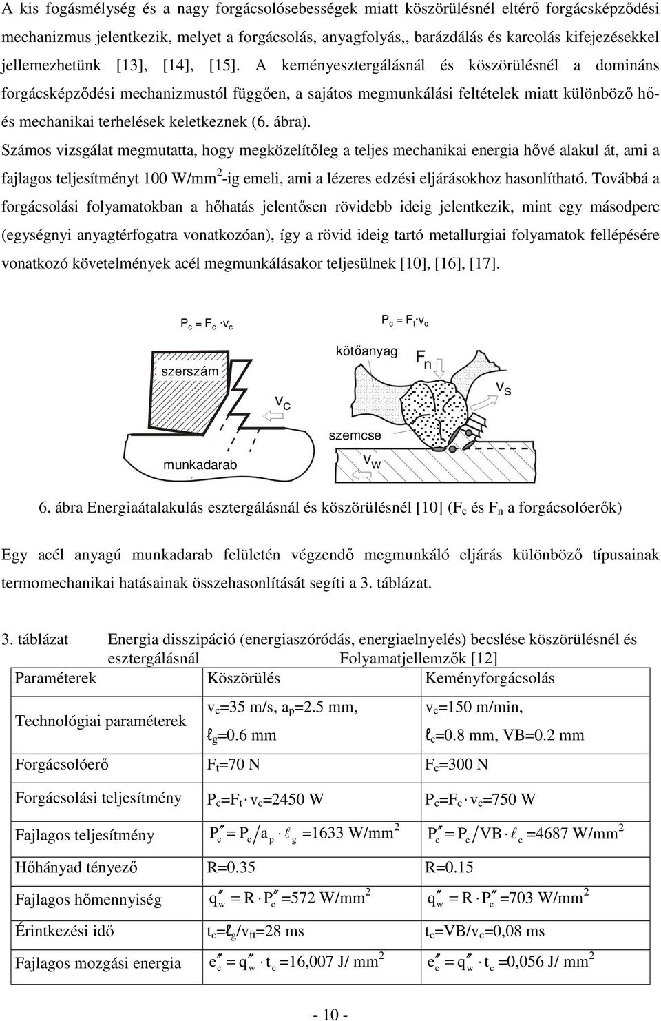A keményesztergálásnál és köszörülésnél a domináns forgácsképzıdési mechanizmustól függıen, a sajátos megmunkálási feltételek miatt különbözı hıés mechanikai terhelések keletkeznek (6. ábra).