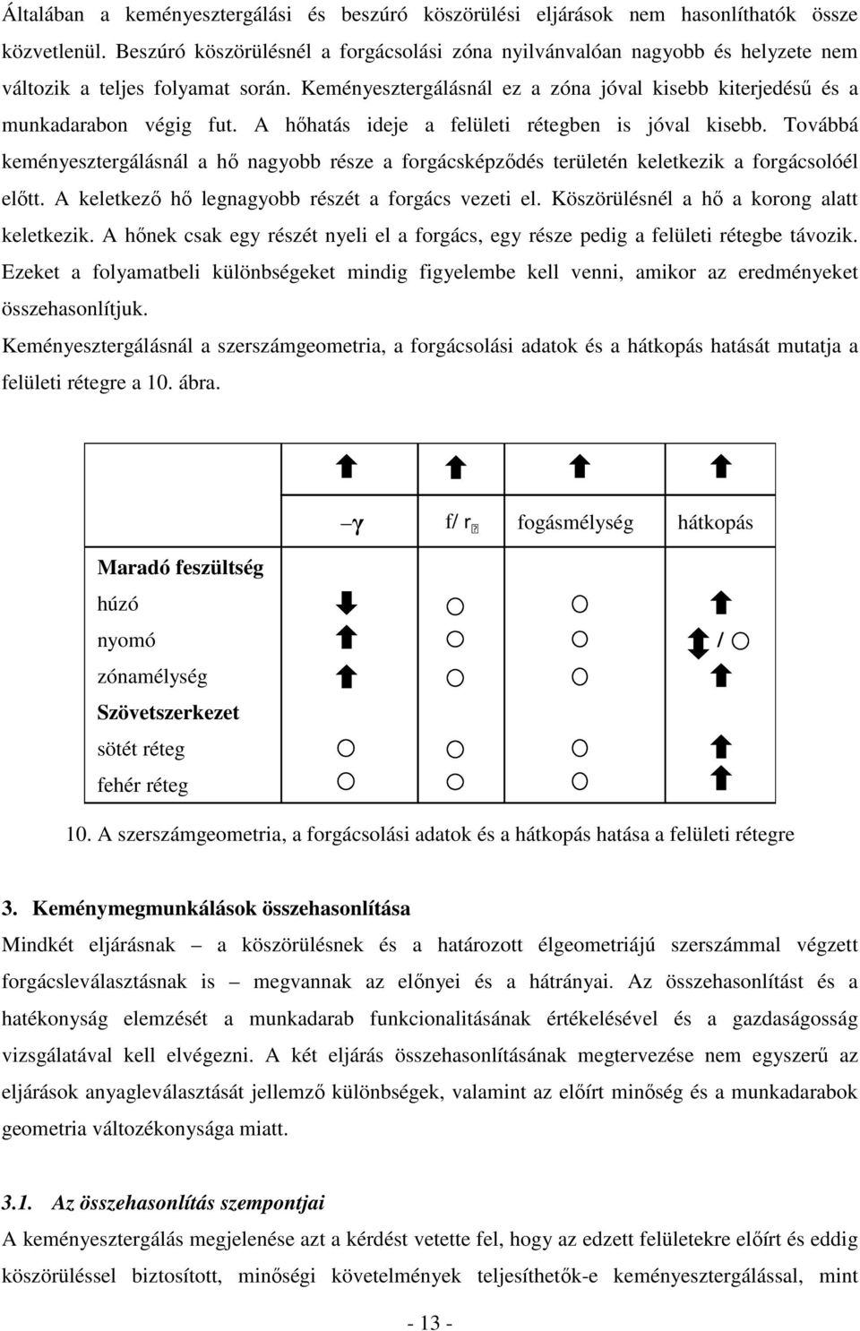 A hıhatás ideje a felületi rétegben is jóval kisebb. Továbbá keményesztergálásnál a hı nagyobb része a forgácsképzıdés területén keletkezik a forgácsolóél elıtt.