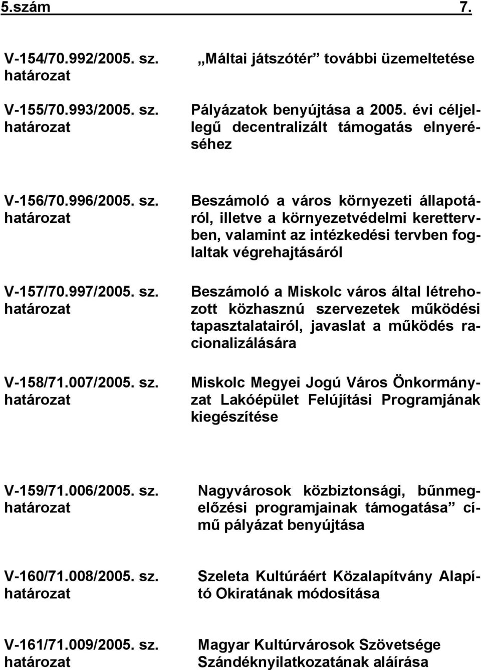 határozat V-157/70.997/2005. sz.