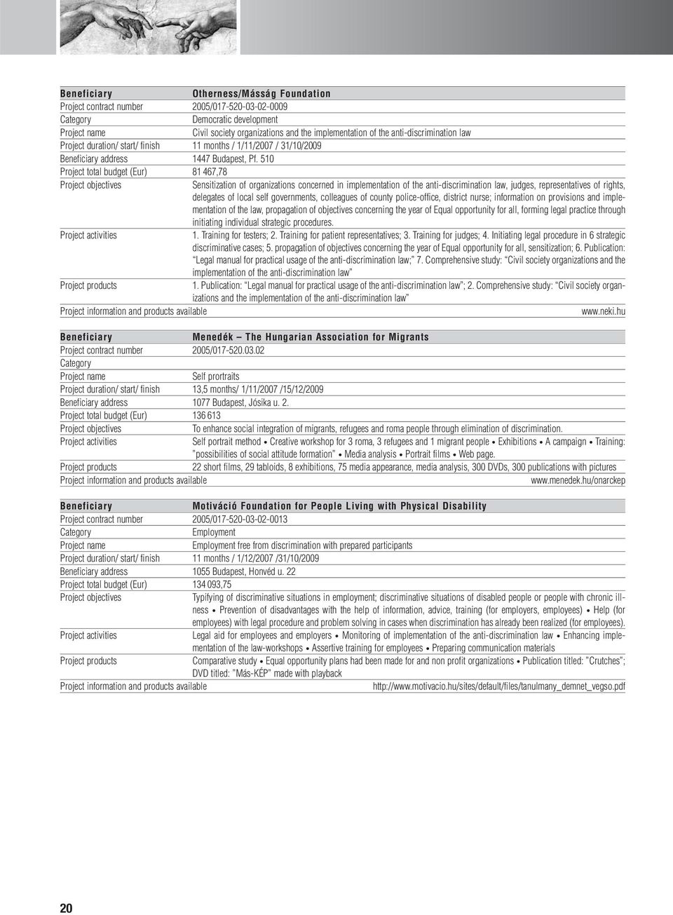 510 Project total budget (Eur) 81 467,78 Sensitization of organizations concerned in implementation of the anti-discrimination law, judges, representatives of rights, delegates of local self