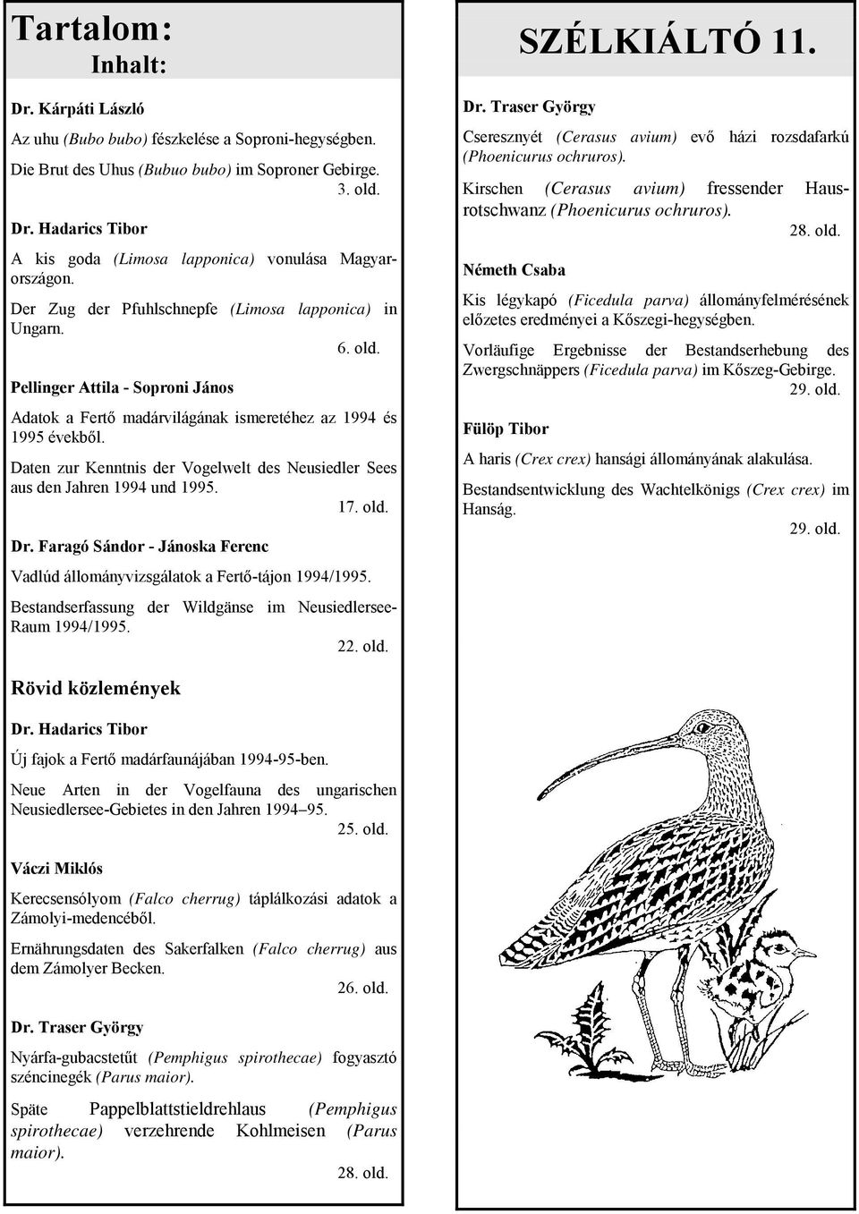 Daten zur Kenntnis der Vogelwelt des Neusiedler Sees aus den Jahren 1994 und 1995. 17. old. Dr. Faragó Sándor - Jánoska Ferenc Vadlúd állományvizsgálatok a Fertő-tájon 1994/1995.
