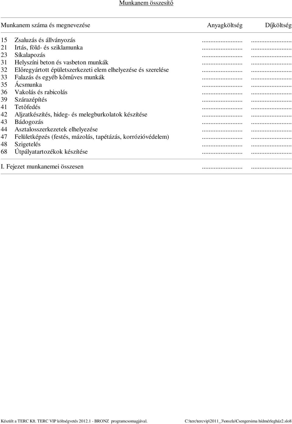 ..... 36 Vakolás és rabicolás...... 39 Szárazépítés...... 41 Tet fedés...... 42 Aljzatkészítés, hideg- és melegburkolatok készítése...... 43 Bádogozás...... 44 Asztalosszerkezetek elhelyezése.