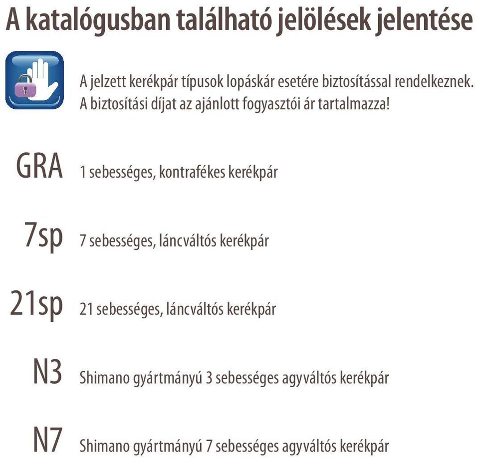 GRA 7sp 21sp N3 N7 1 sebességes, kontrafékes kerékpár 7 sebességes, láncváltós kerékpár 21