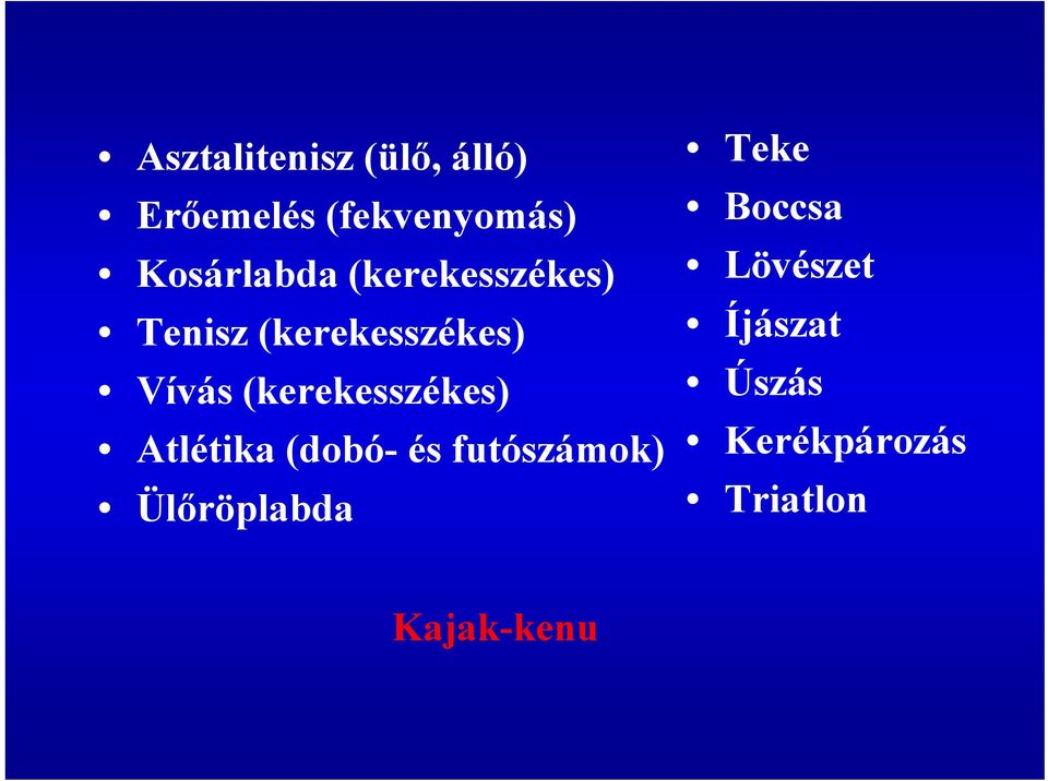 (kerekesszékes) Atlétika (dobó- és futószámok) Ülőröplabda