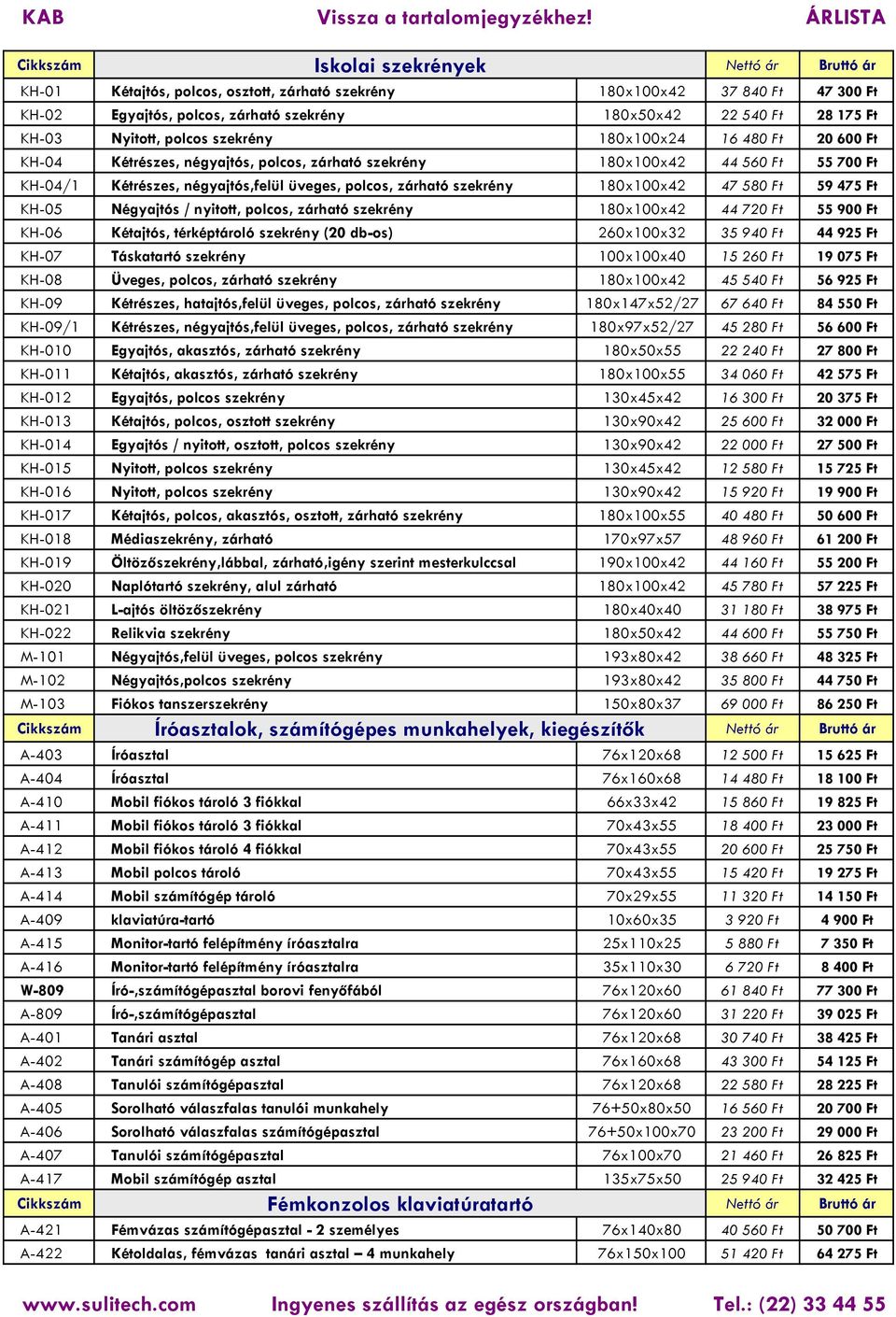üveges, polcos, zárható szekrény 180x100x42 47 580 Ft 59 475 Ft KH-05 Négyajtós / nyitott, polcos, zárható szekrény 180x100x42 44 720 Ft 55 900 Ft KH-06 Kétajtós, térképtároló szekrény (20 db-os)